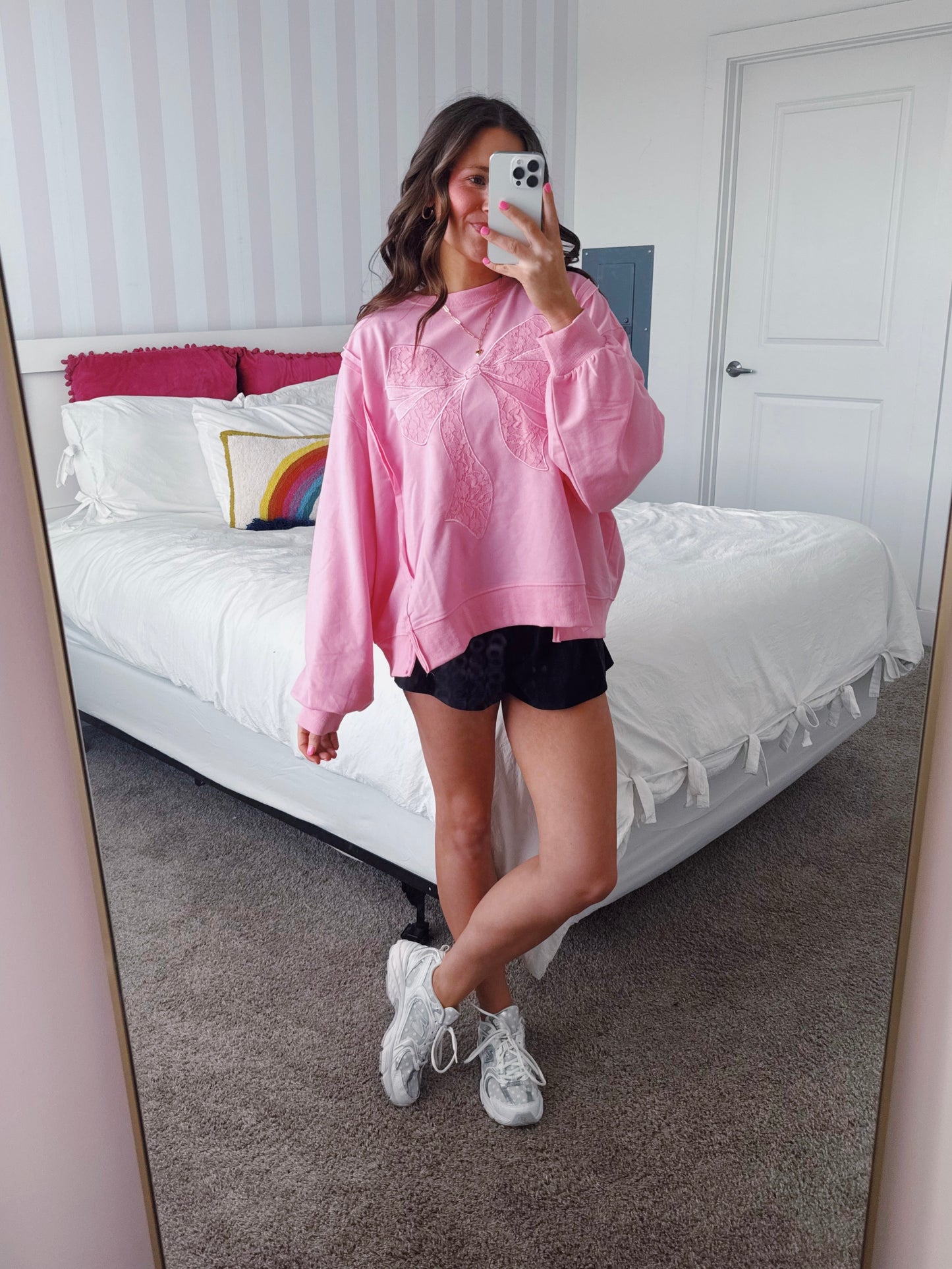 Dancing Through Life Lace Bow Sweatshirt