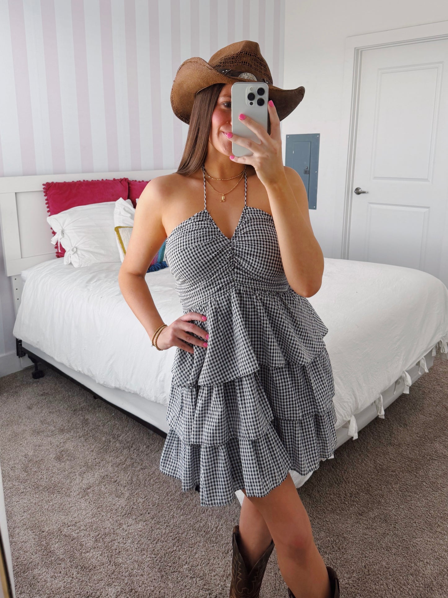 Giddy Up Gingham Ruffle Dress