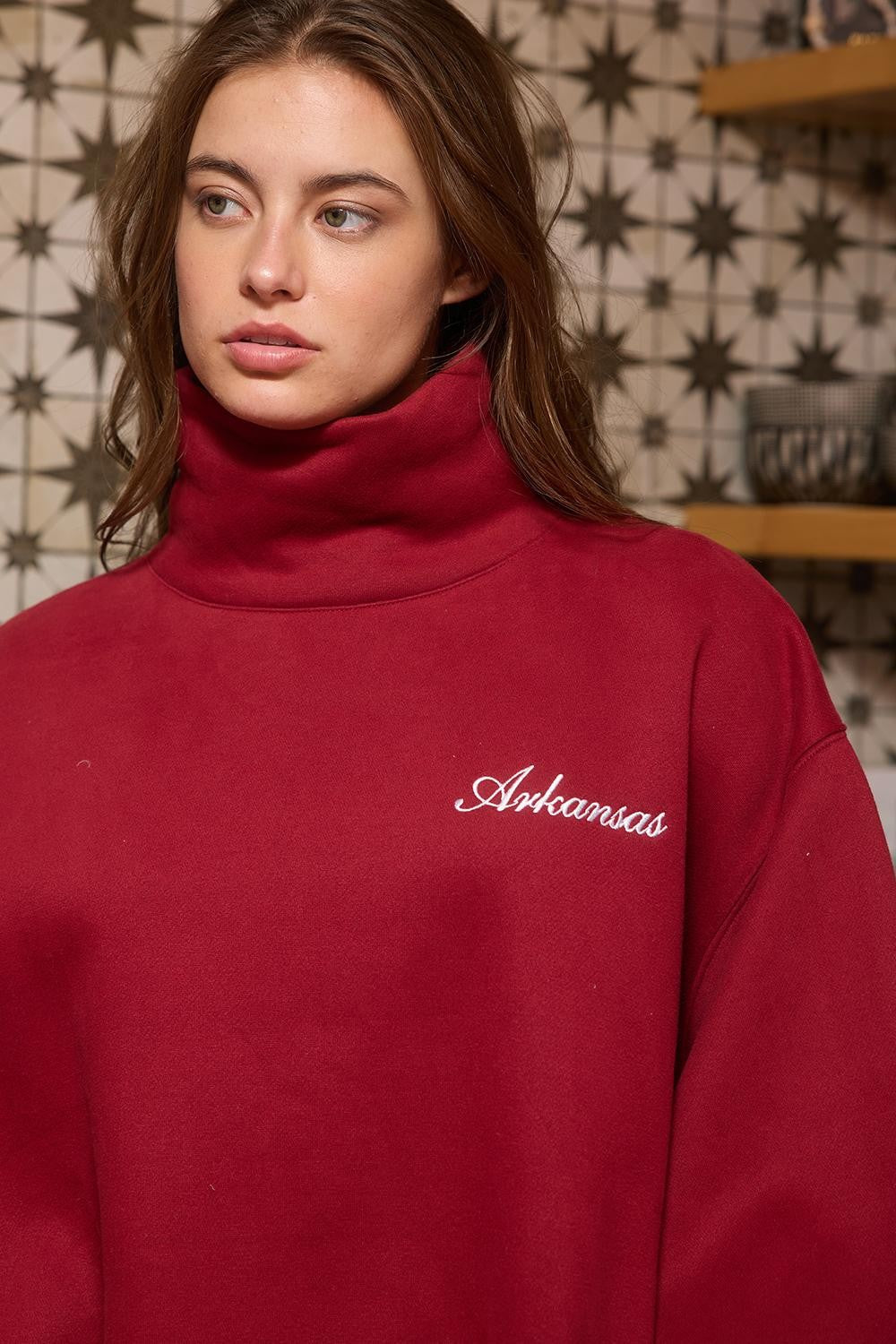 PREORDER: Embroidered Text Arkansas Mock Neck Sweatshirt (EARLY SEPTEMBER)