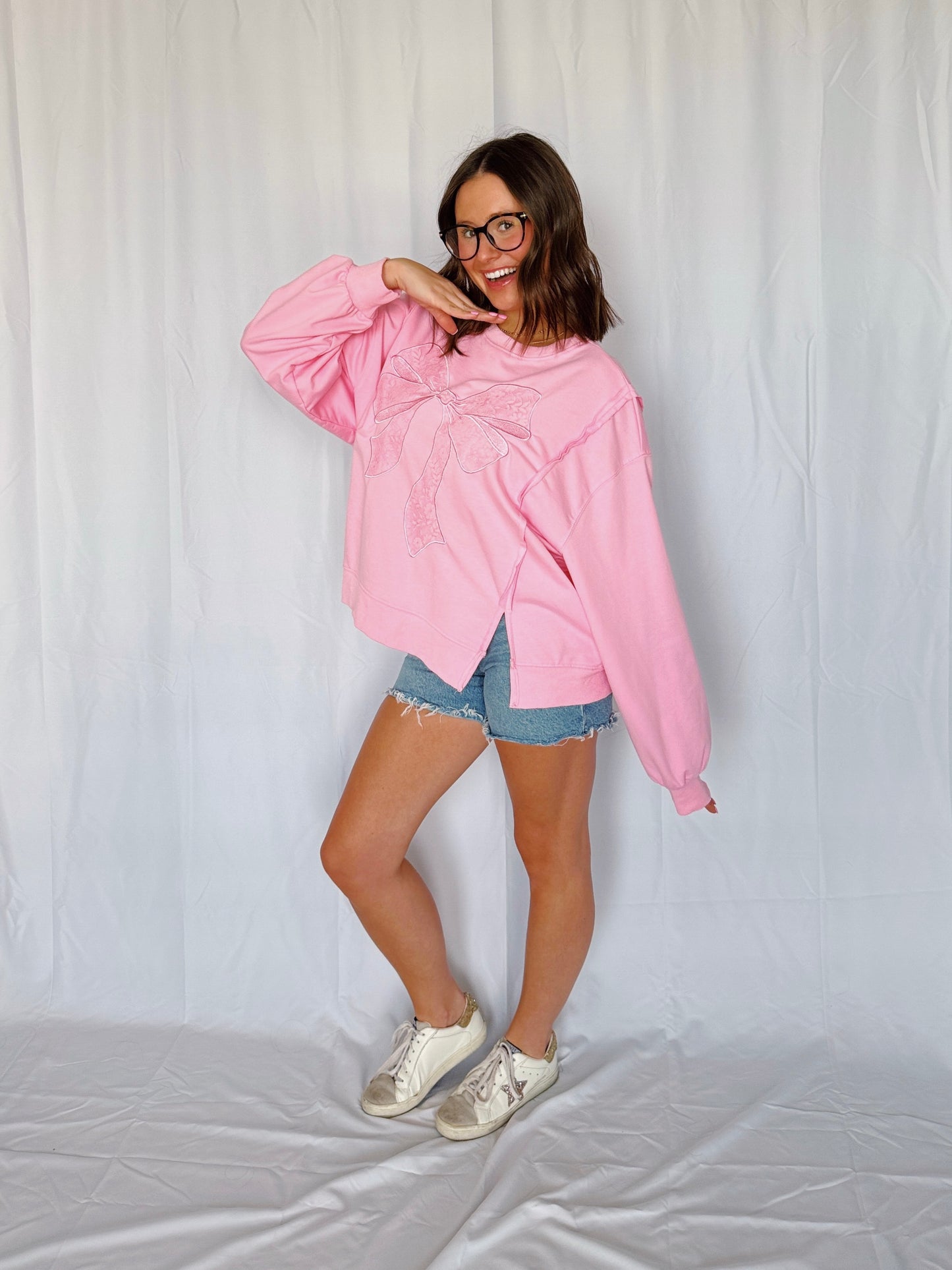Dancing Through Life Lace Bow Sweatshirt
