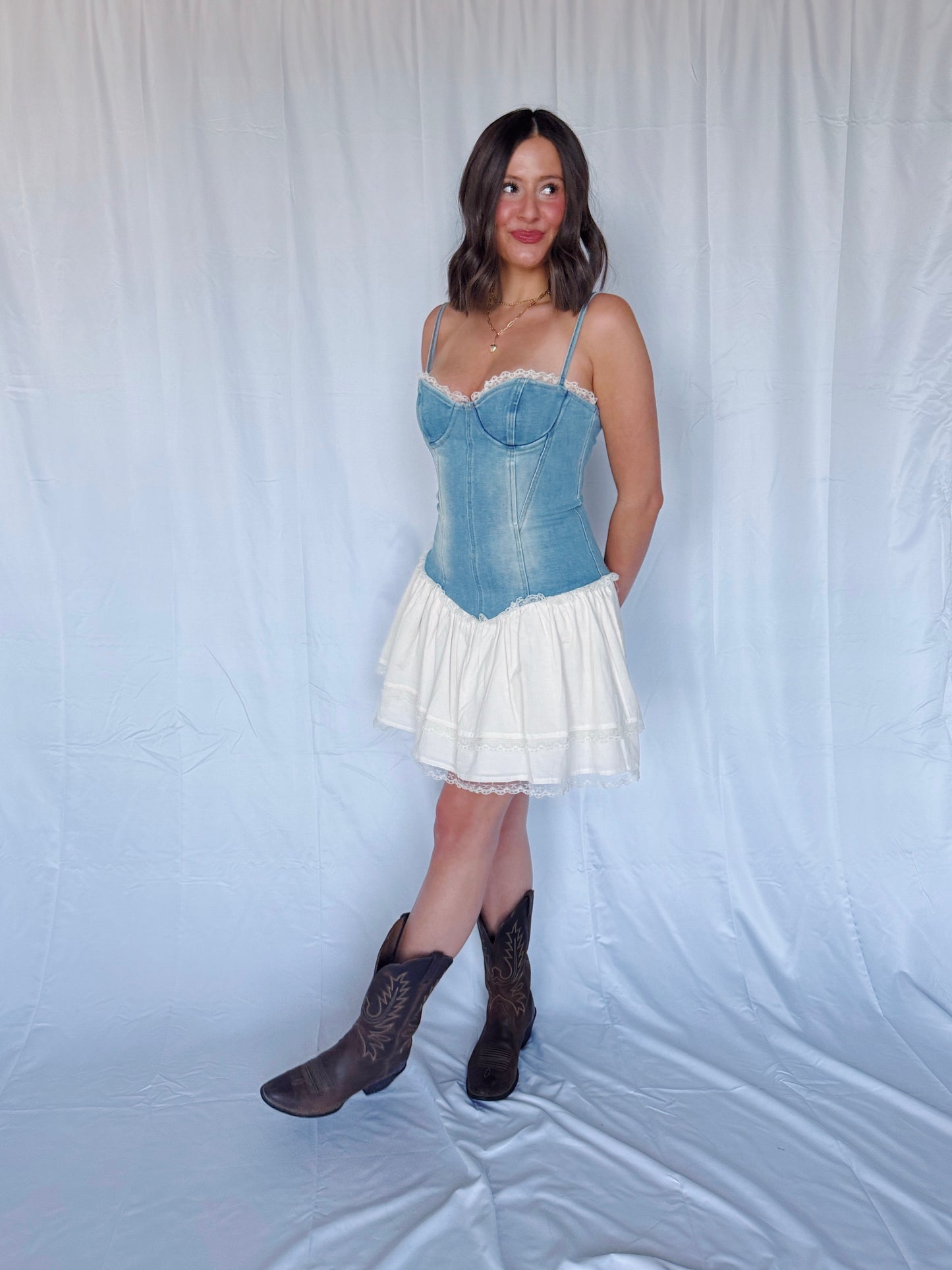 Split Decision Denim Corset Dress