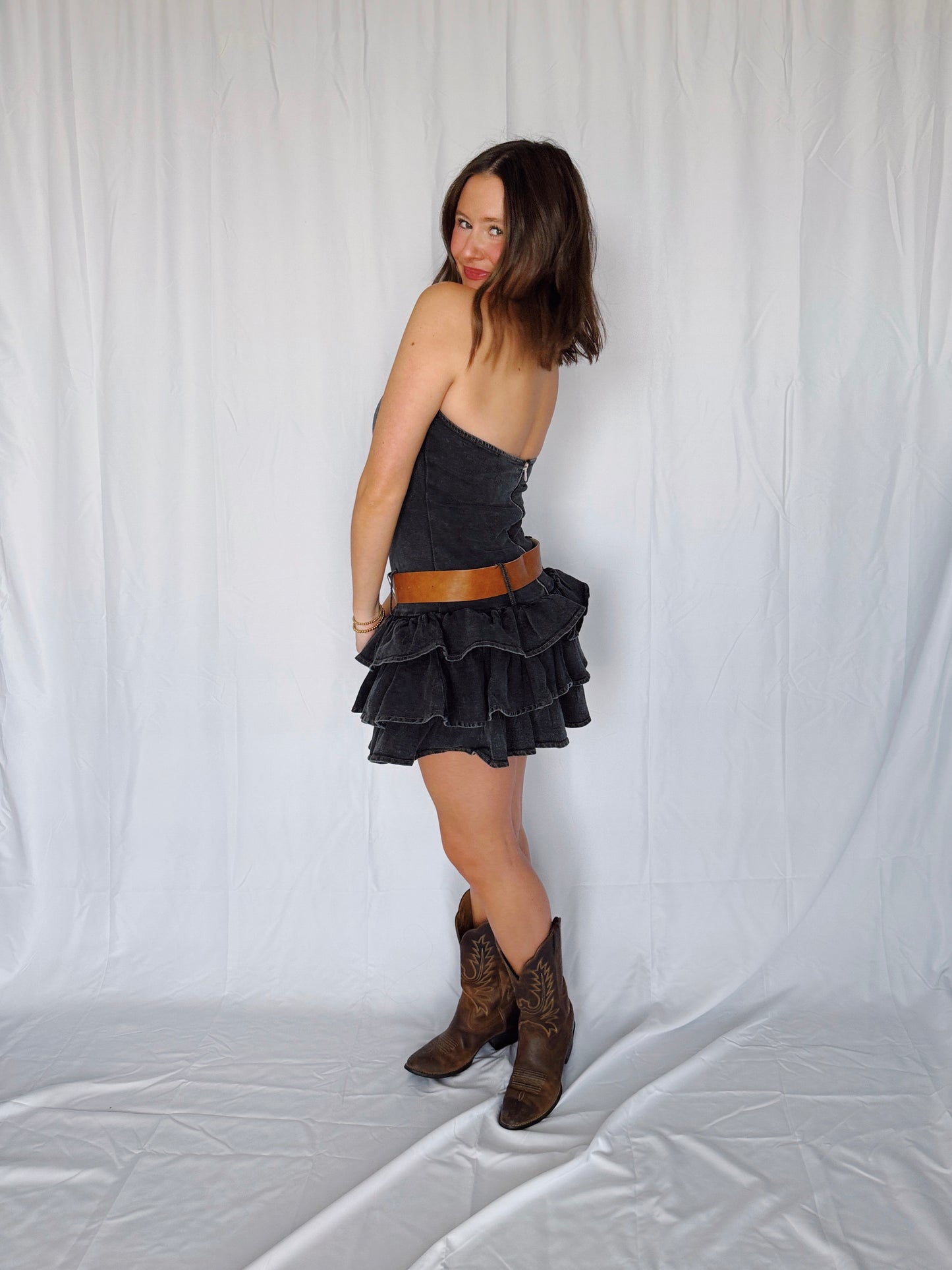 Country Boy's Dream Girl Belted Denim Dress