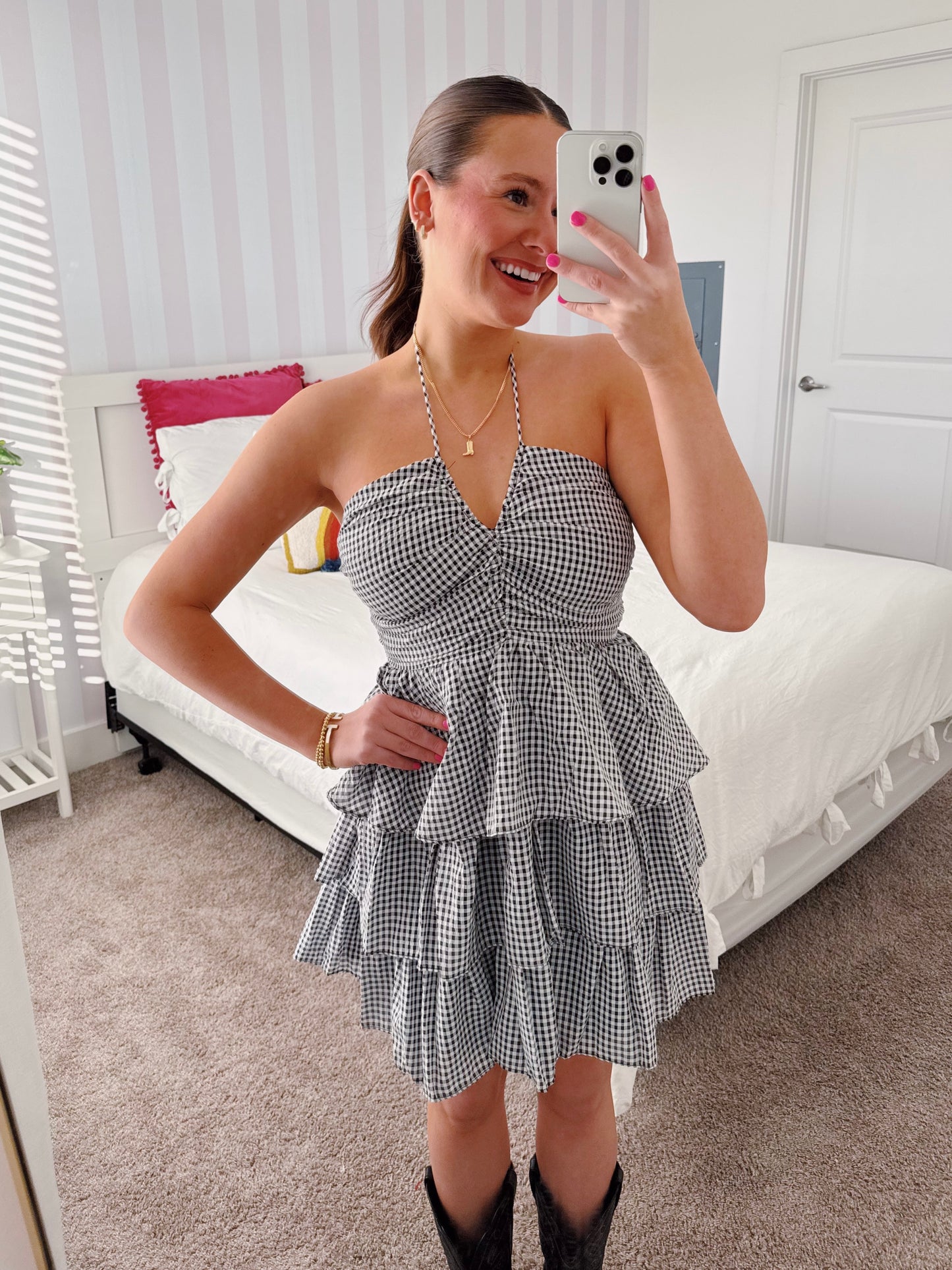 Giddy Up Gingham Ruffle Dress