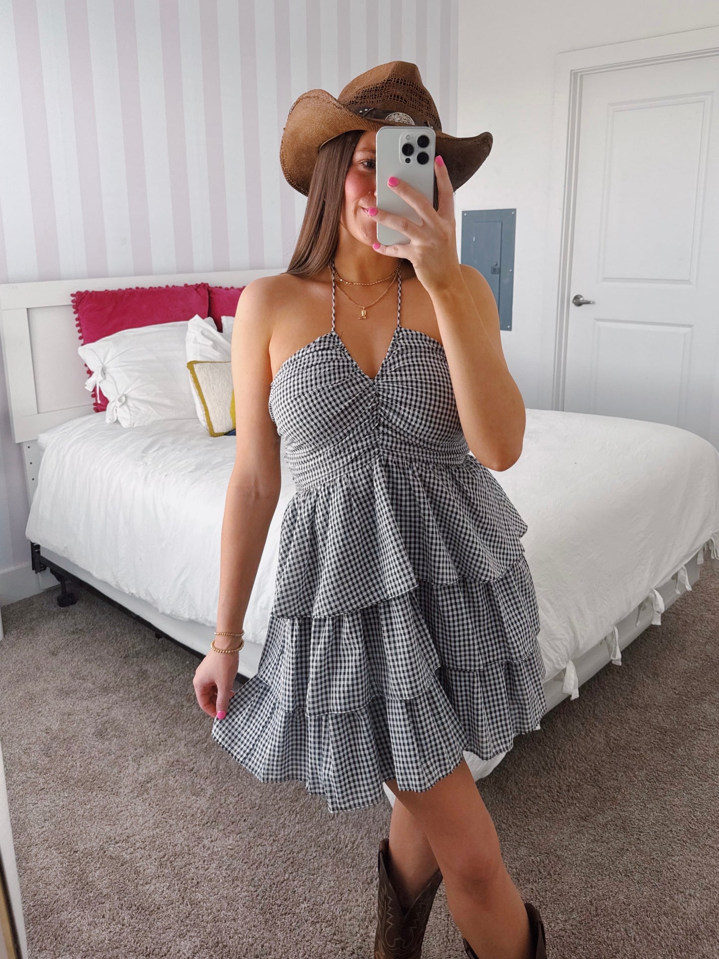 Giddy Up Gingham Ruffle Dress