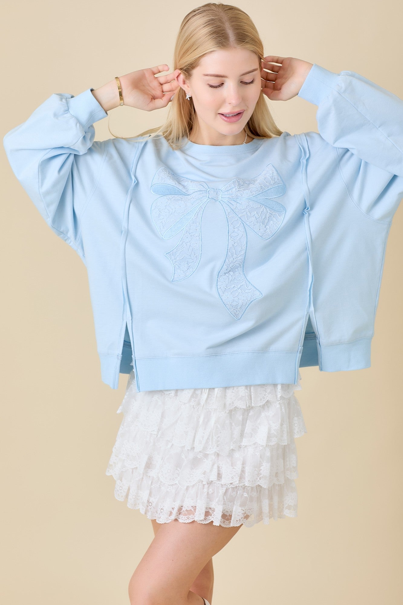 Dancing Through Life Lace Bow Sweatshirt