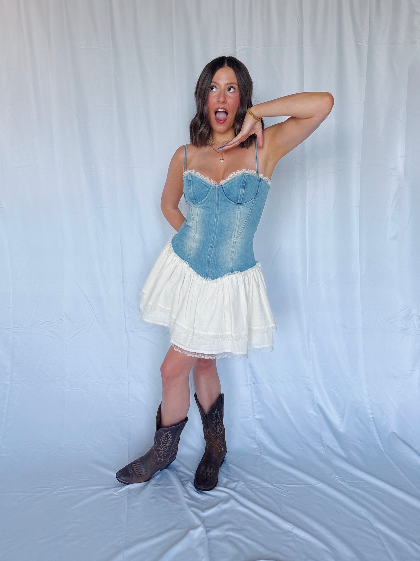 Split Decision Denim Corset Dress