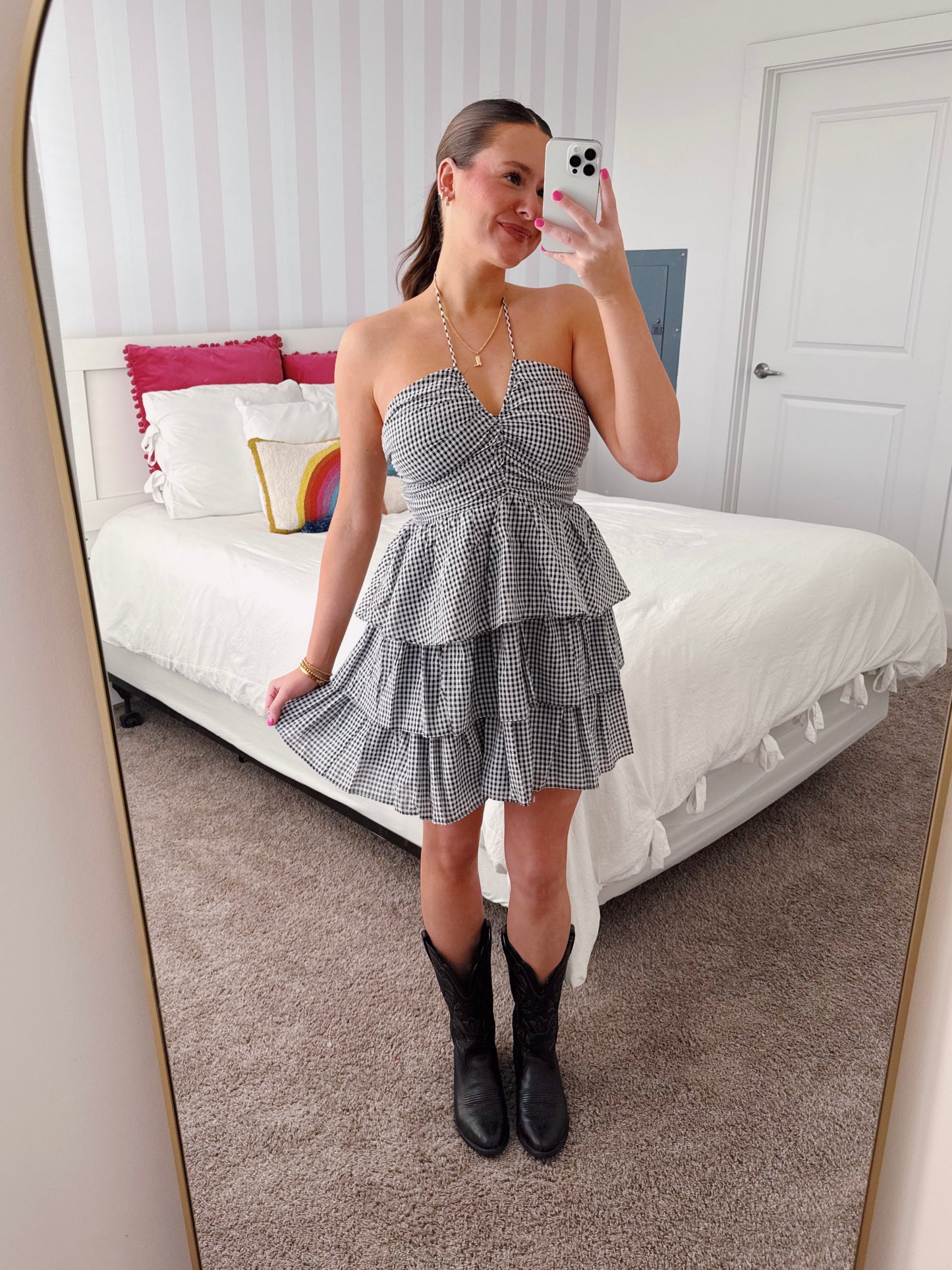 Giddy Up Gingham Ruffle Dress