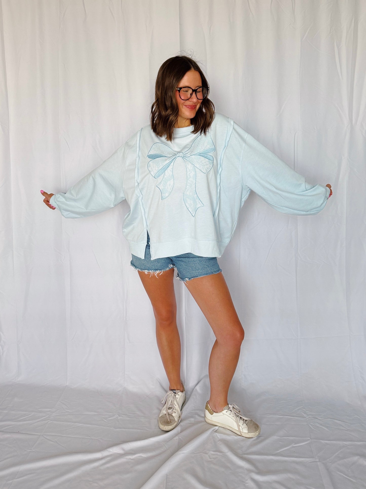 Dancing Through Life Lace Bow Sweatshirt