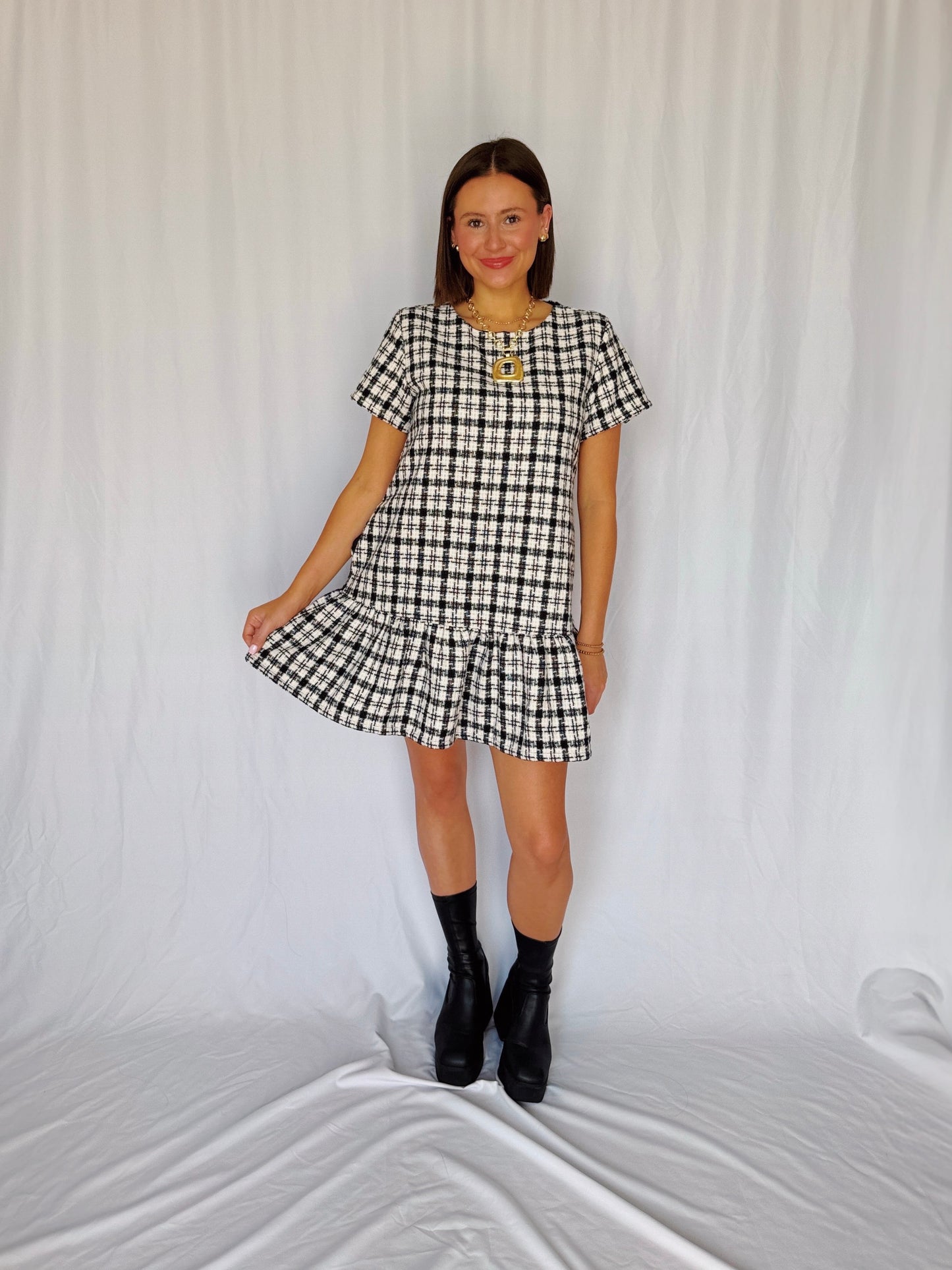 Across The Pond Plaid Tweed Dress