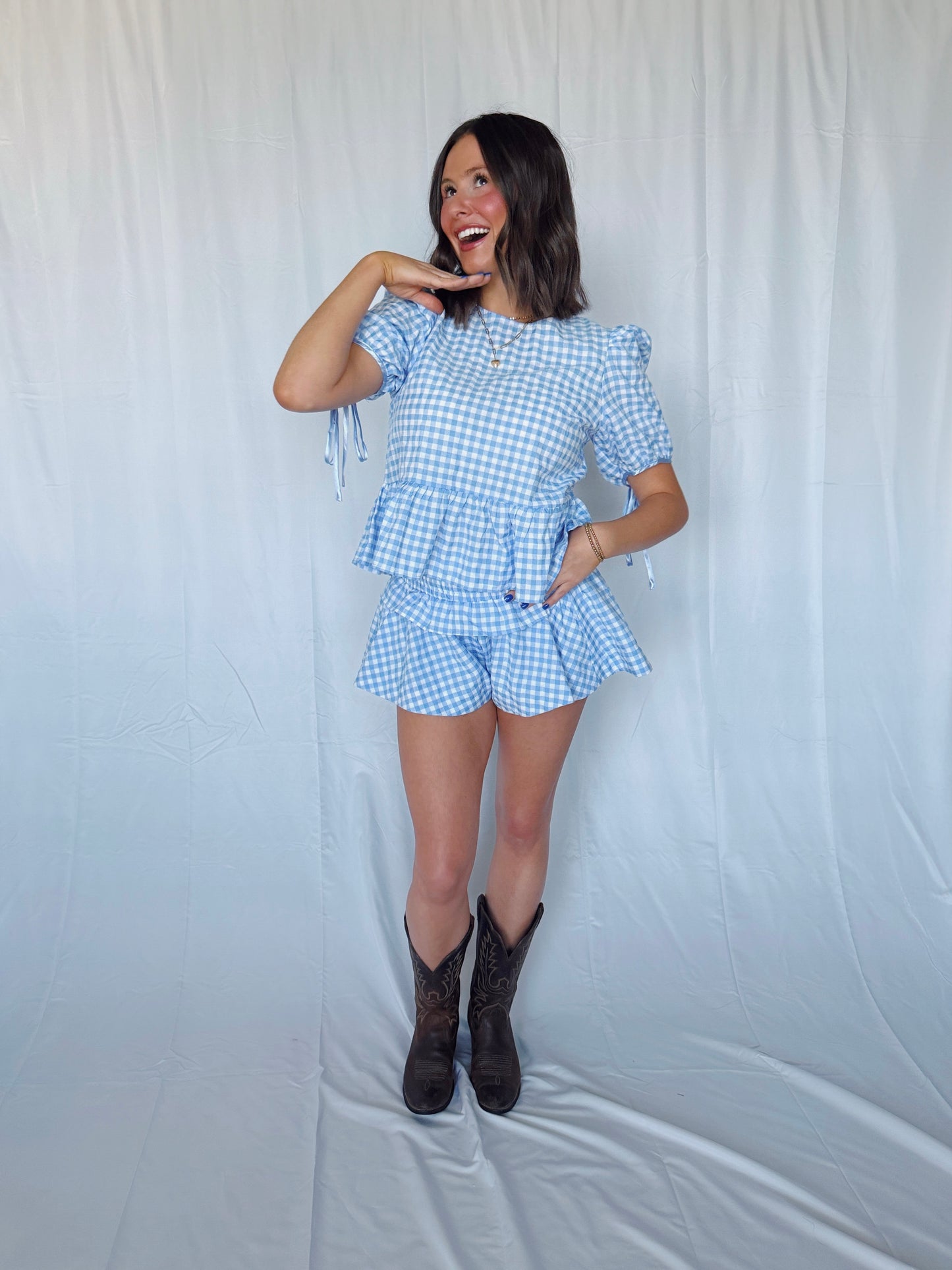 9 to 5 Gingham Top & Shorts Set