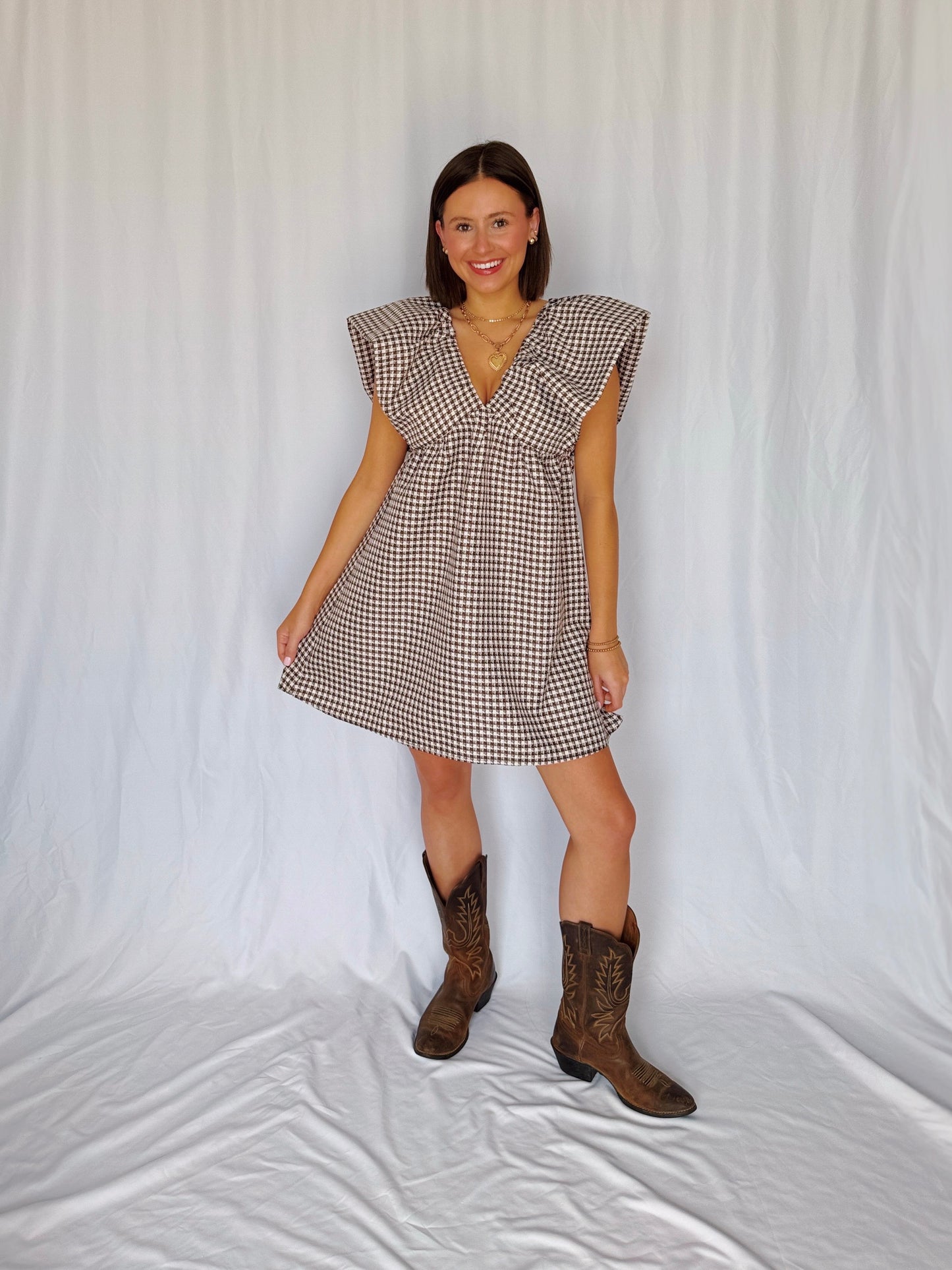 Love You a Latte Houndstooth Babydoll Dress