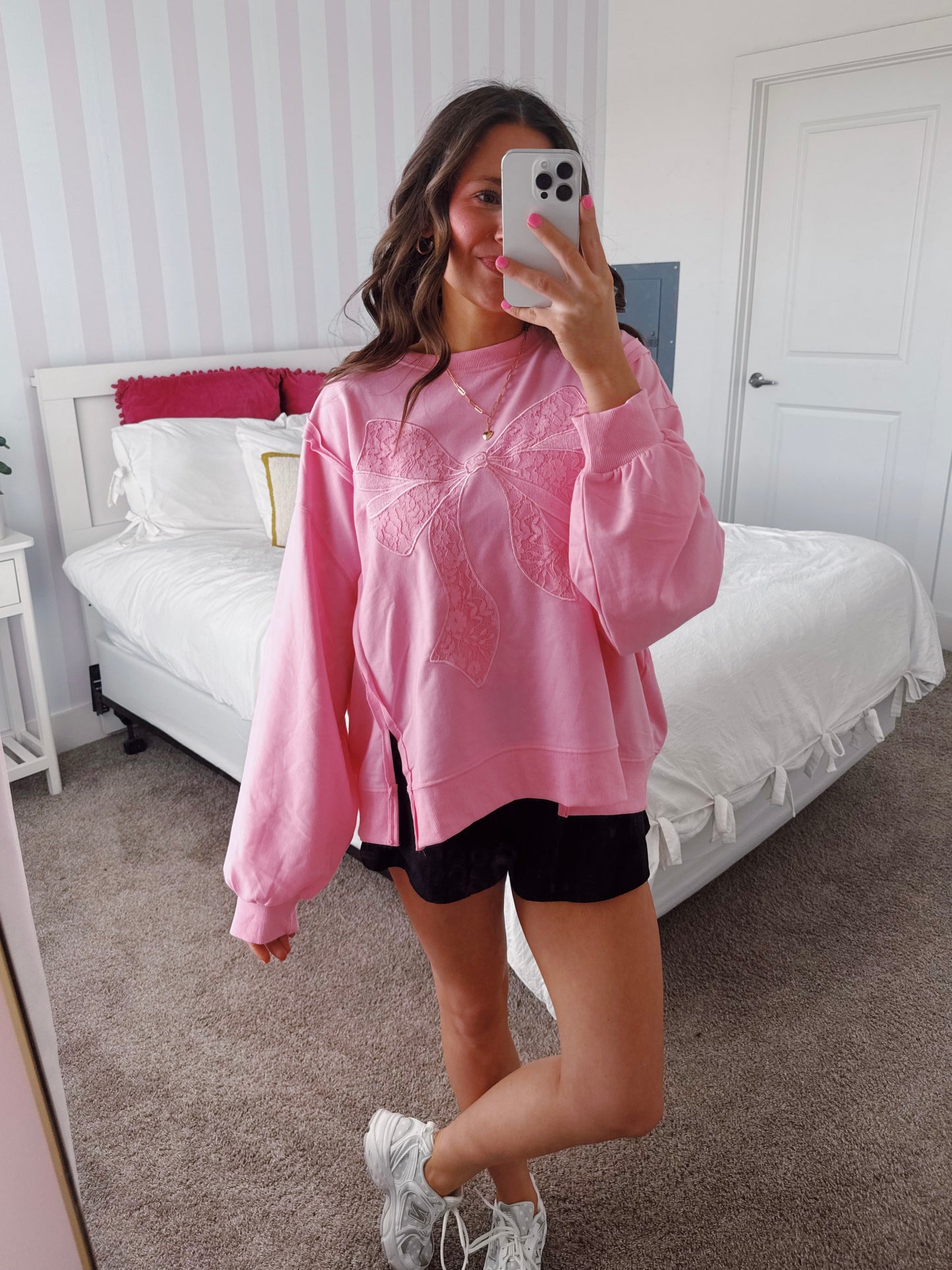 Dancing Through Life Lace Bow Sweatshirt