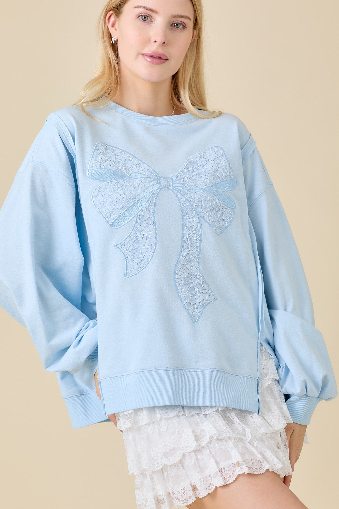 Dancing Through Life Lace Bow Sweatshirt