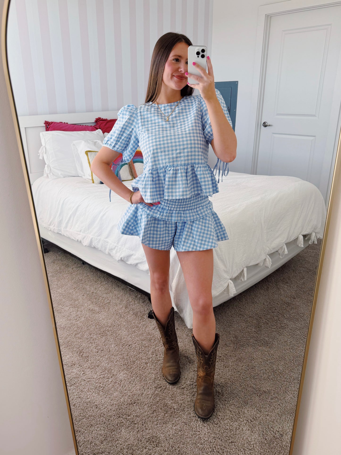 9 to 5 Gingham Top & Shorts Set