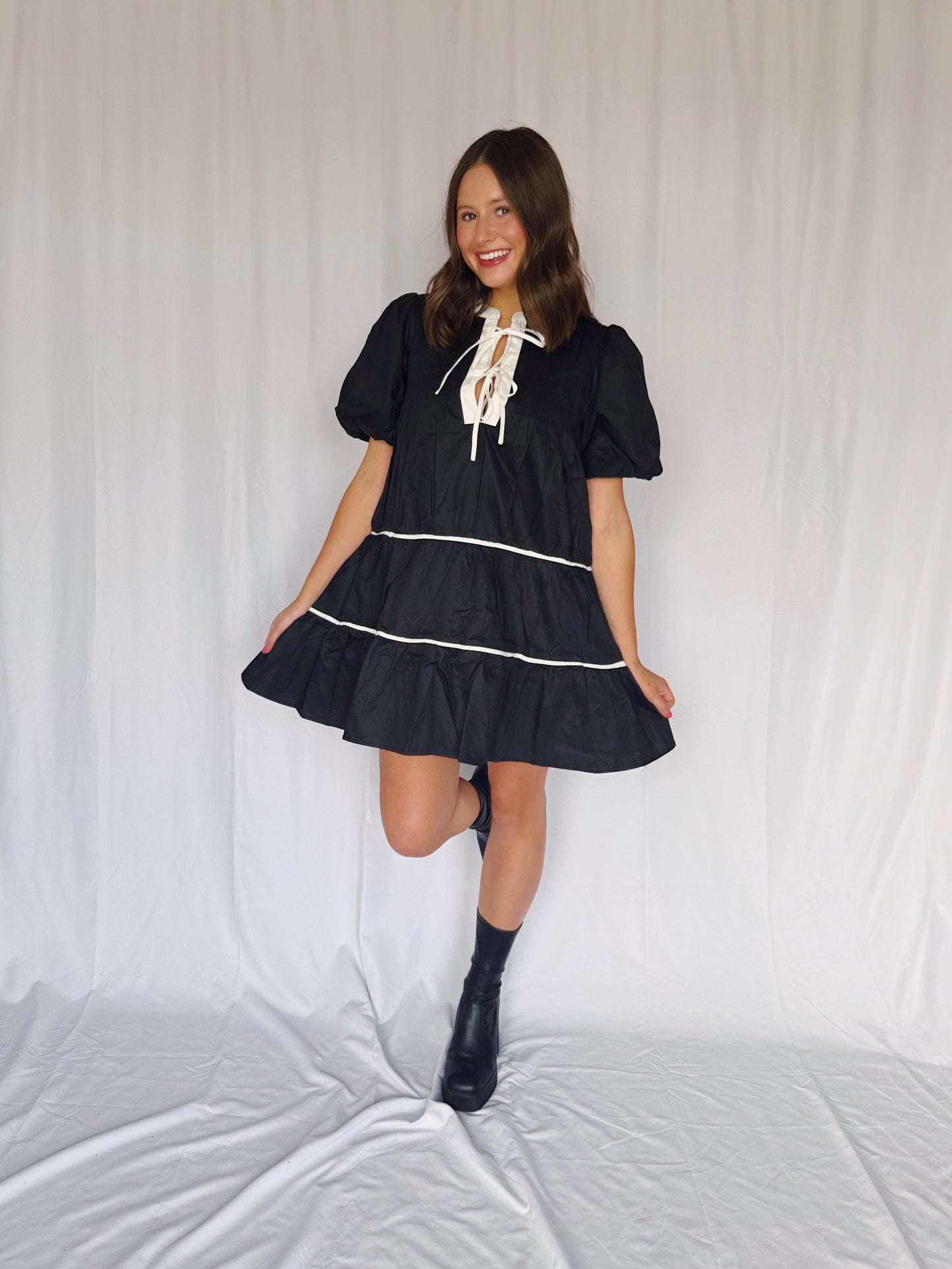 Witching Hour Puff Sleeve Tiered Dress