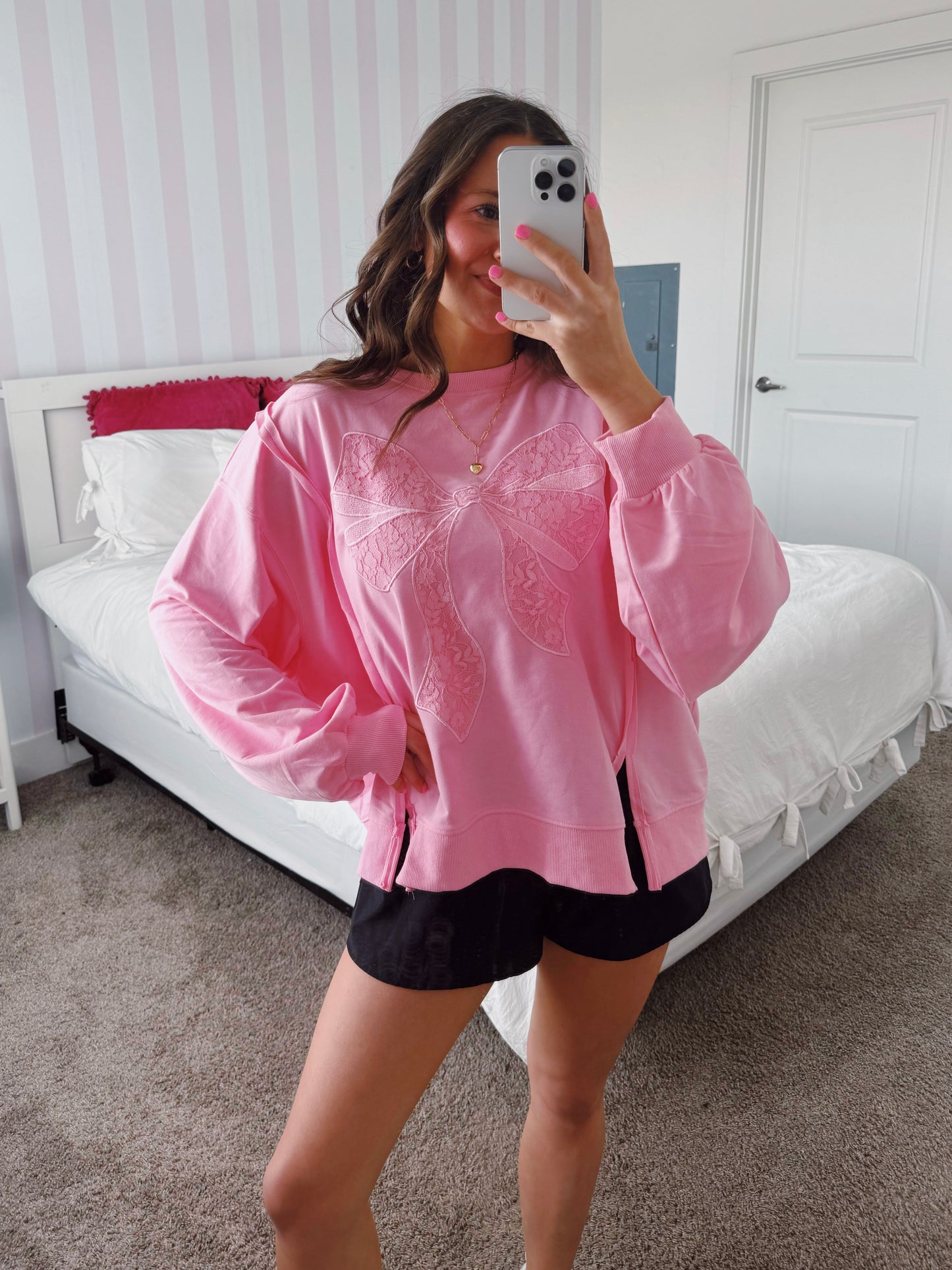 Dancing Through Life Lace Bow Sweatshirt