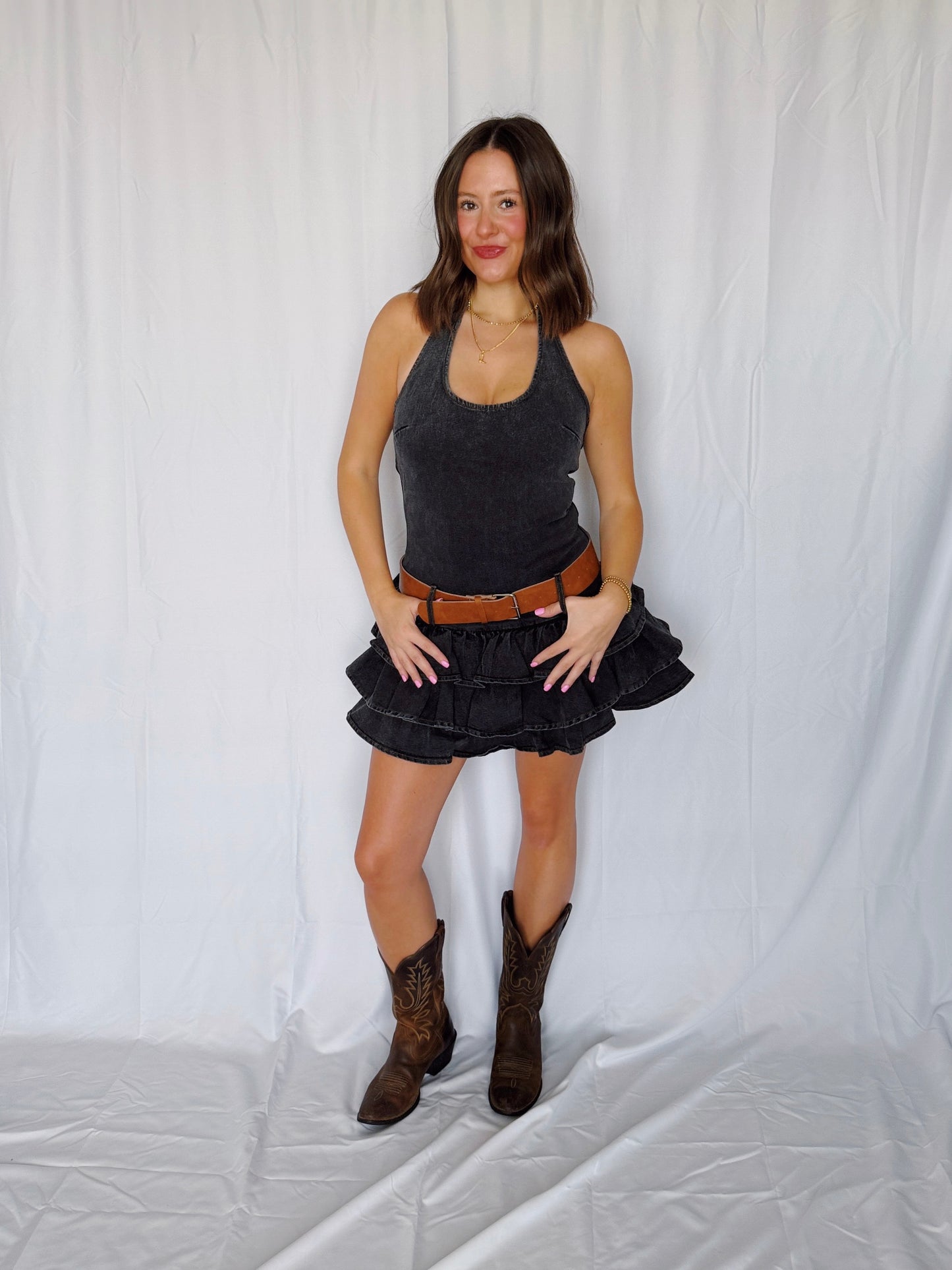 Country Boy's Dream Girl Belted Denim Dress