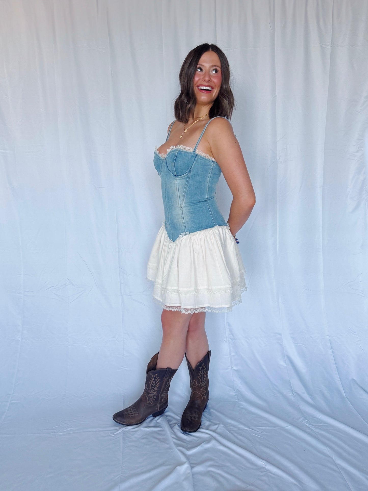 Split Decision Denim Corset Dress