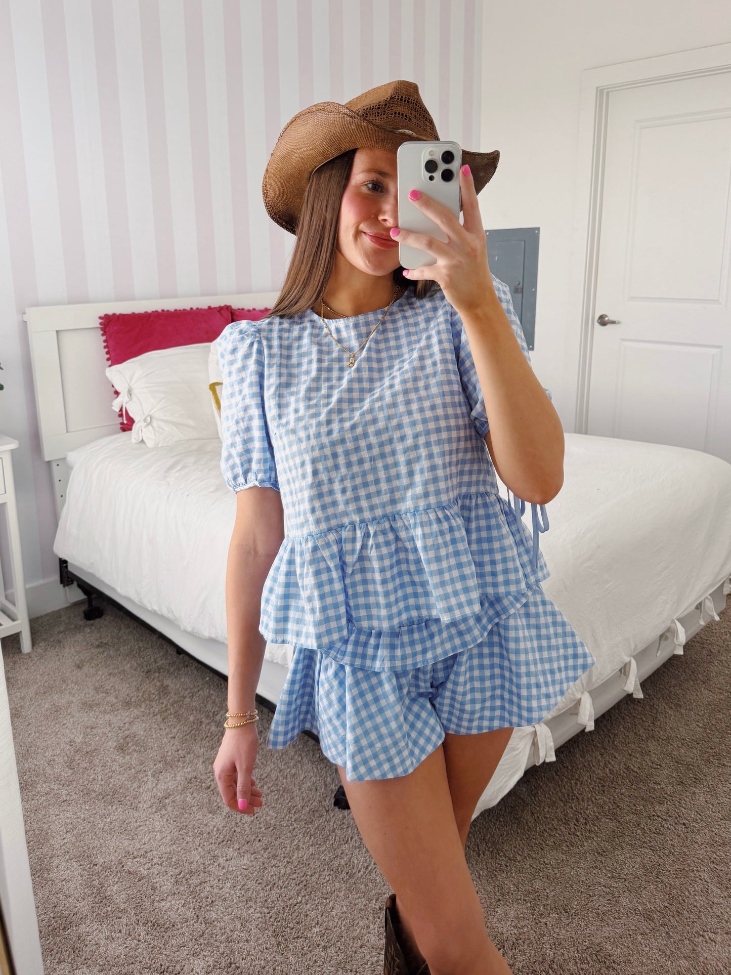 9 to 5 Gingham Top & Shorts Set