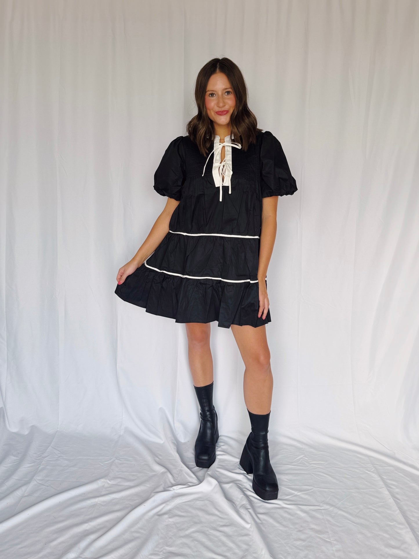 Witching Hour Puff Sleeve Tiered Dress