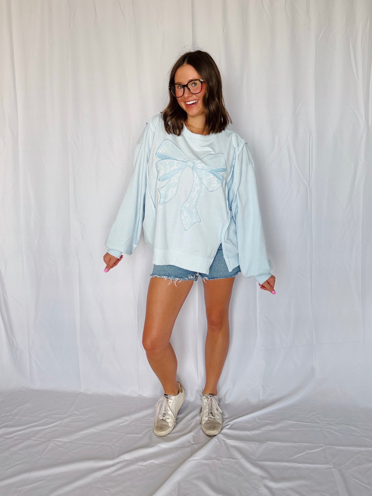 Dancing Through Life Lace Bow Sweatshirt