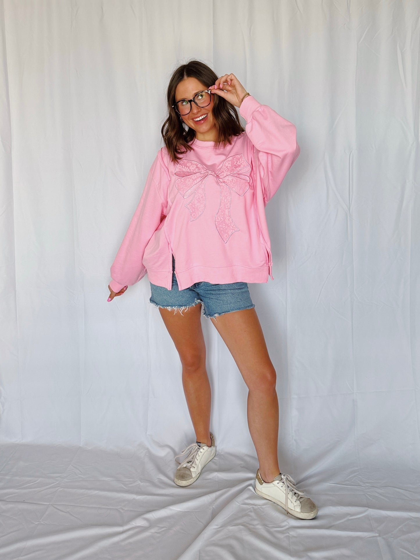Dancing Through Life Lace Bow Sweatshirt