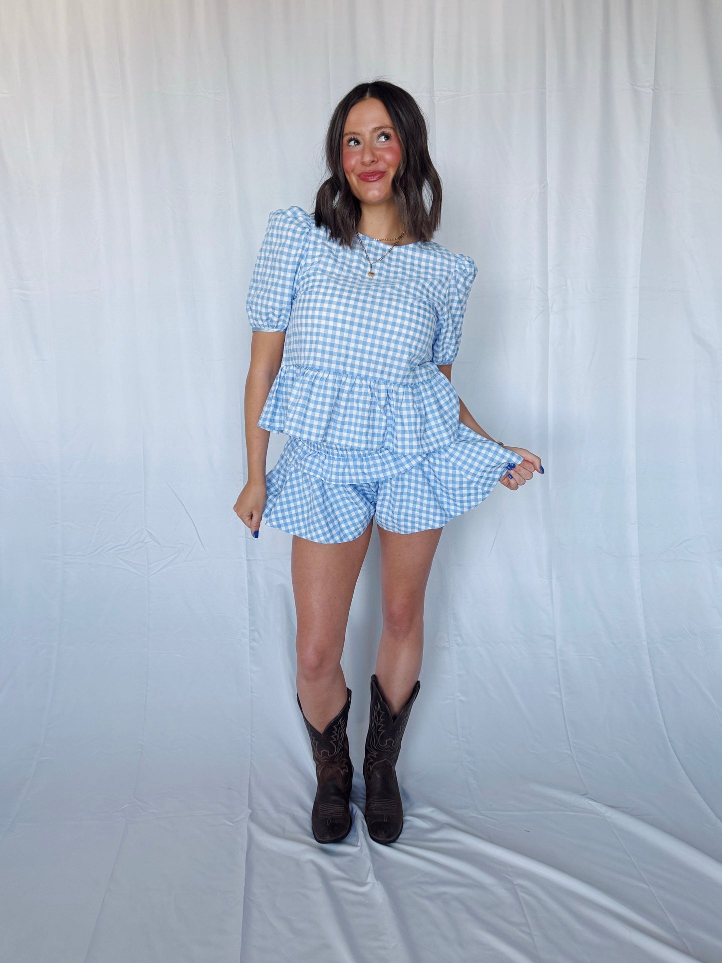 9 to 5 Gingham Top & Shorts Set