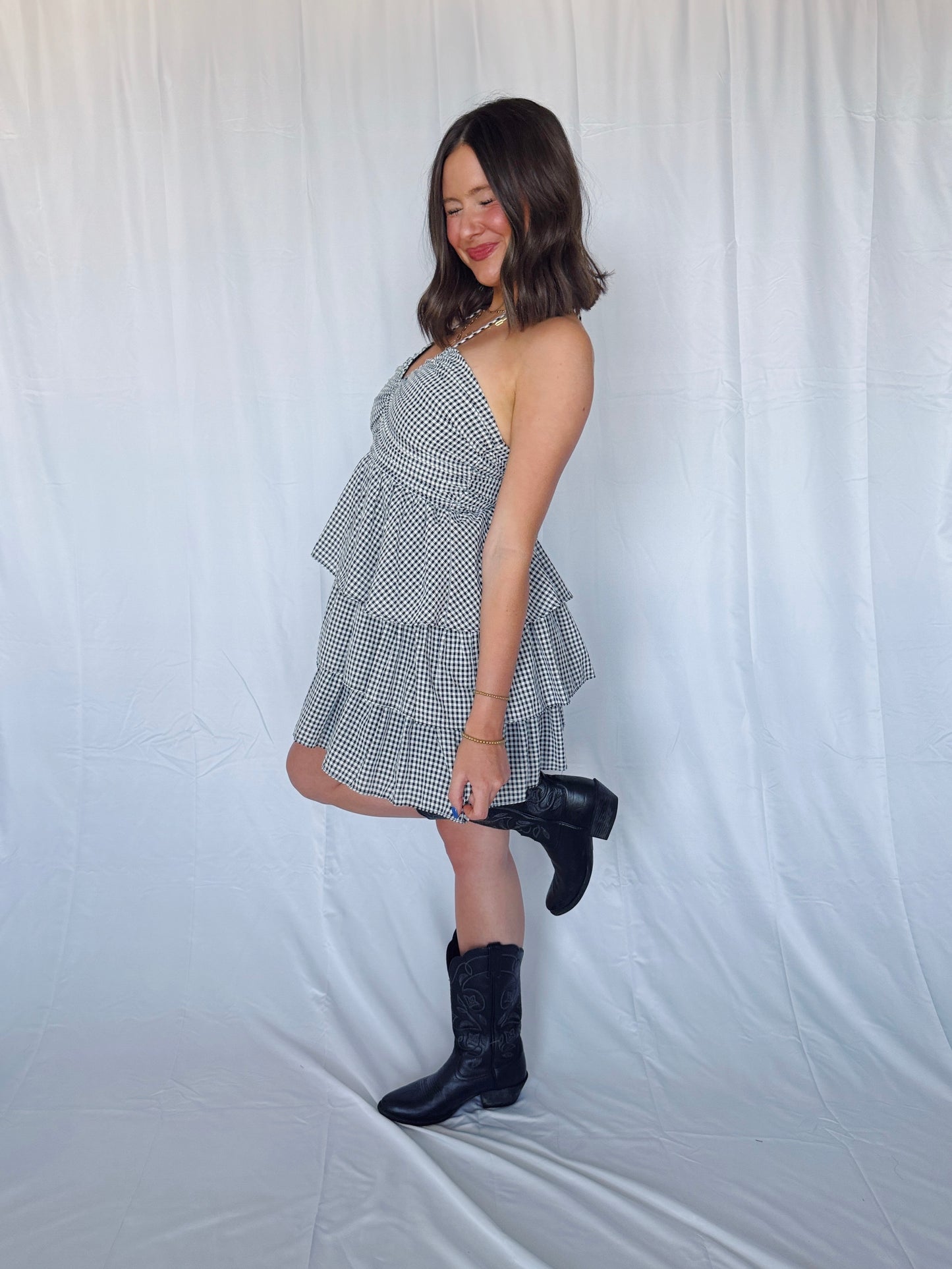 Giddy Up Gingham Ruffle Dress