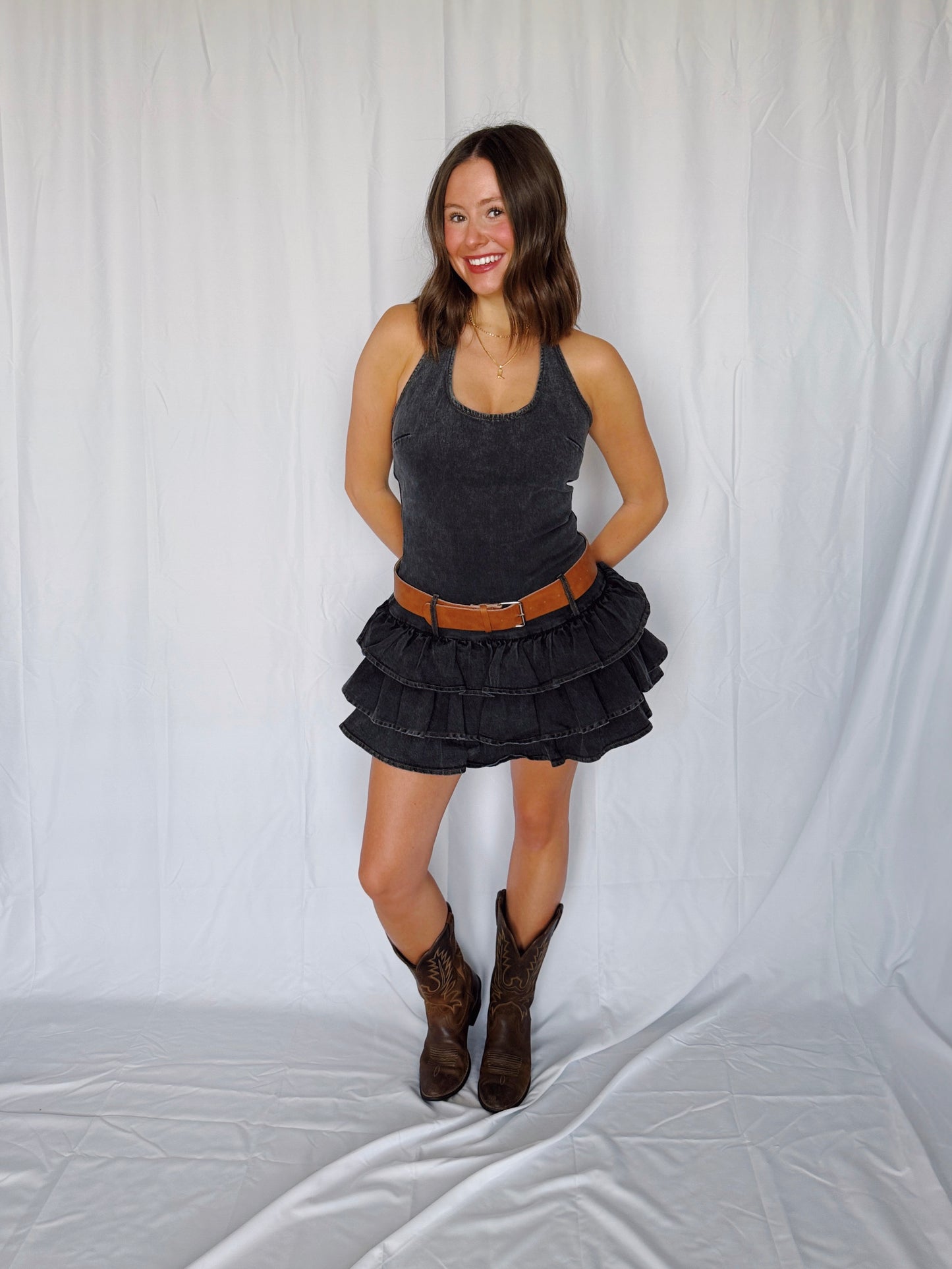 Country Boy's Dream Girl Belted Denim Dress
