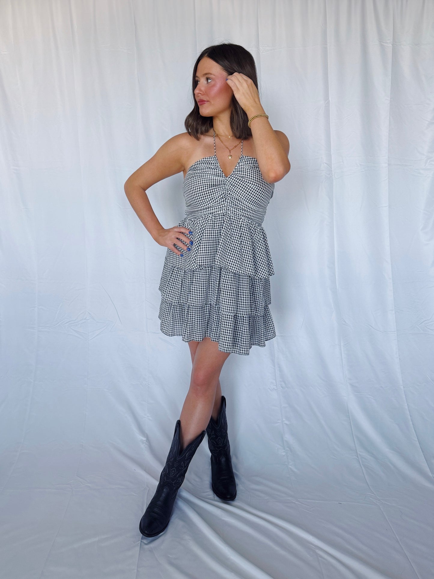 Giddy Up Gingham Ruffle Dress