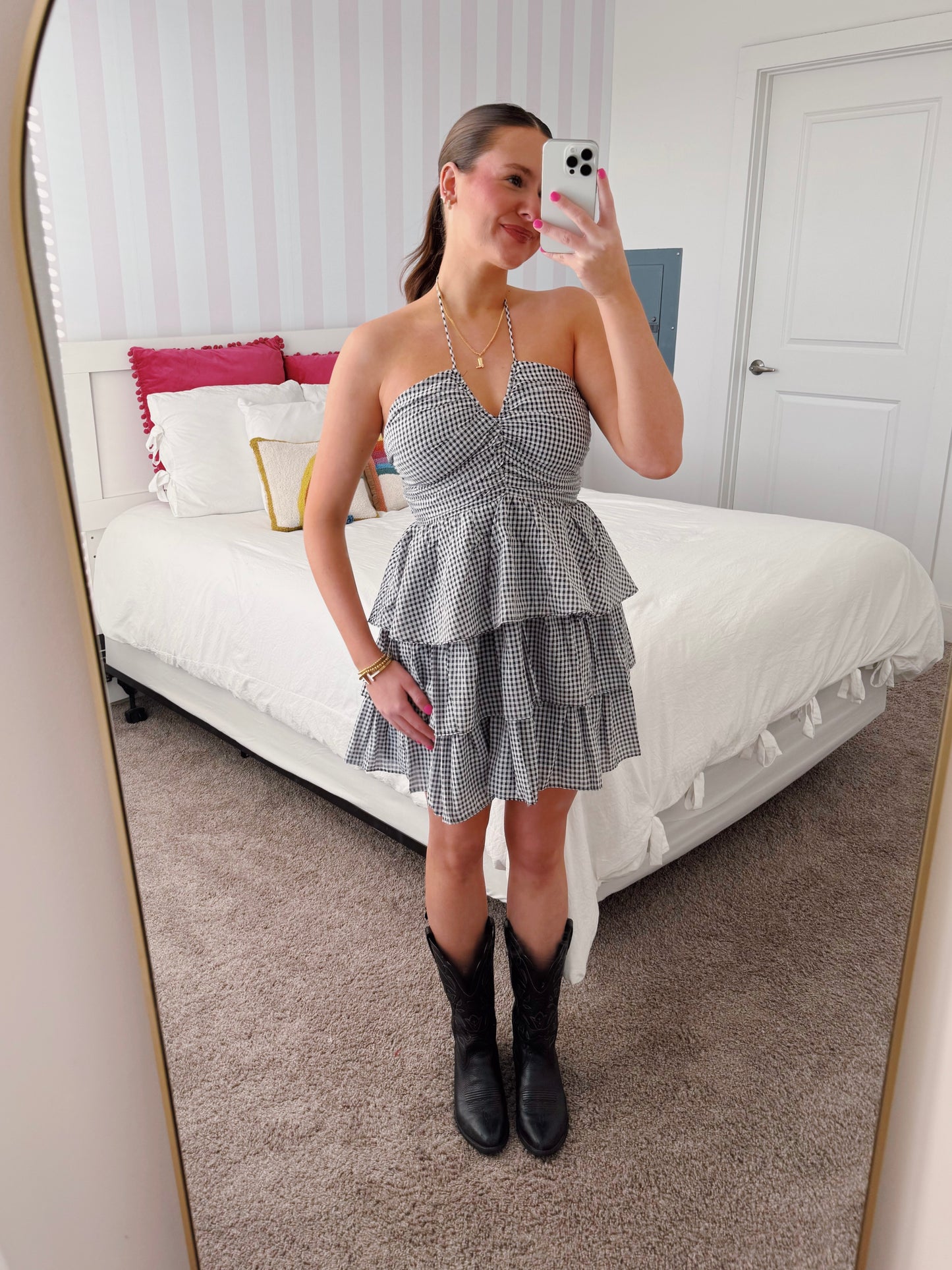 Giddy Up Gingham Ruffle Dress