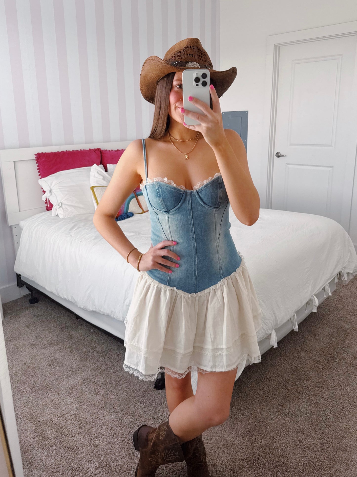 Split Decision Denim Corset Dress