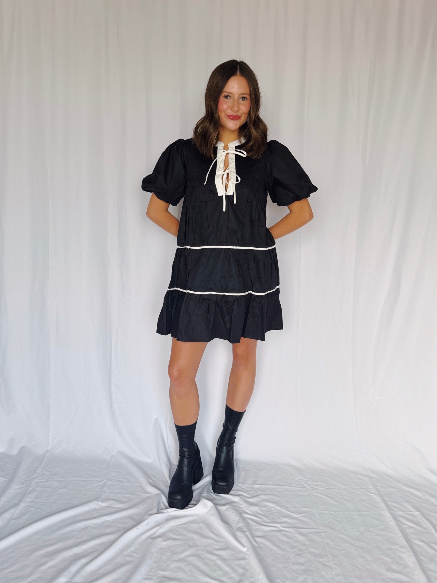 Witching Hour Puff Sleeve Tiered Dress