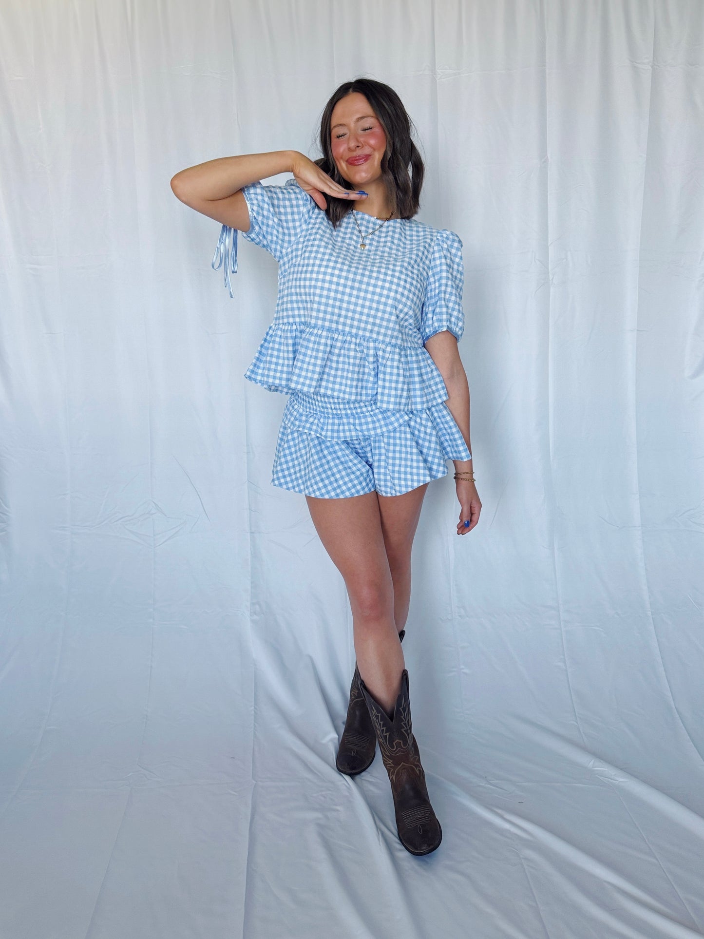 9 to 5 Gingham Top & Shorts Set
