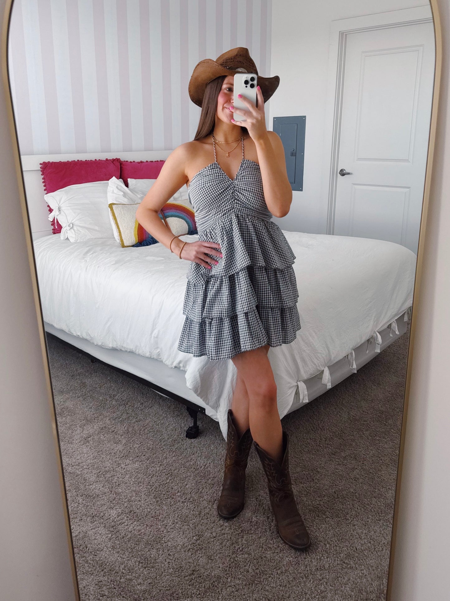 Giddy Up Gingham Ruffle Dress