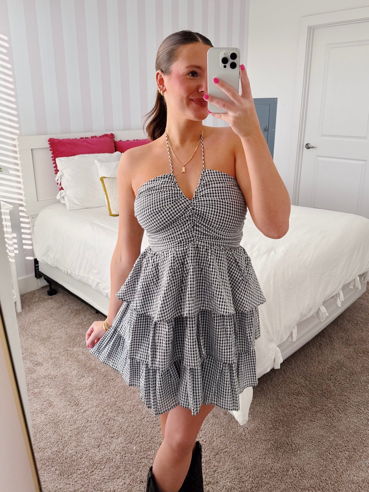 Giddy Up Gingham Ruffle Dress
