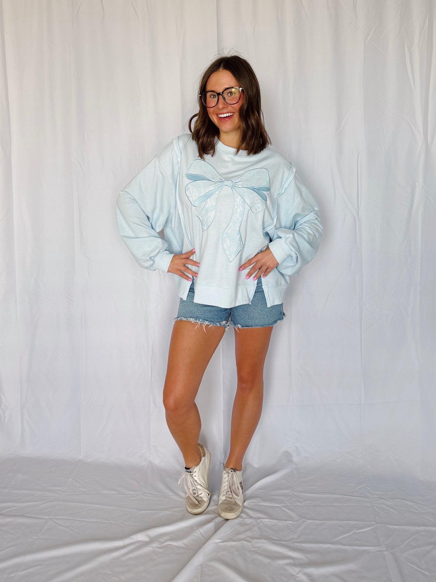 Dancing Through Life Lace Bow Sweatshirt