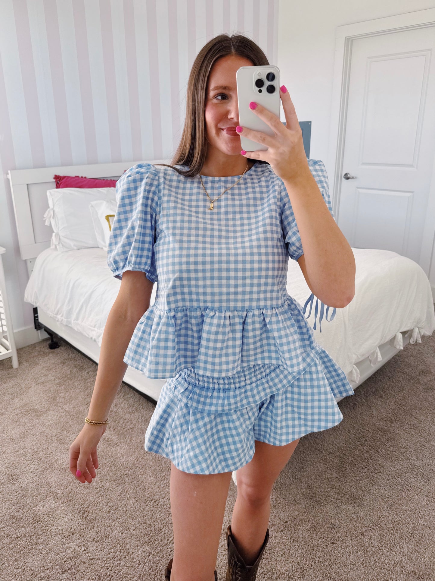 9 to 5 Gingham Top & Shorts Set