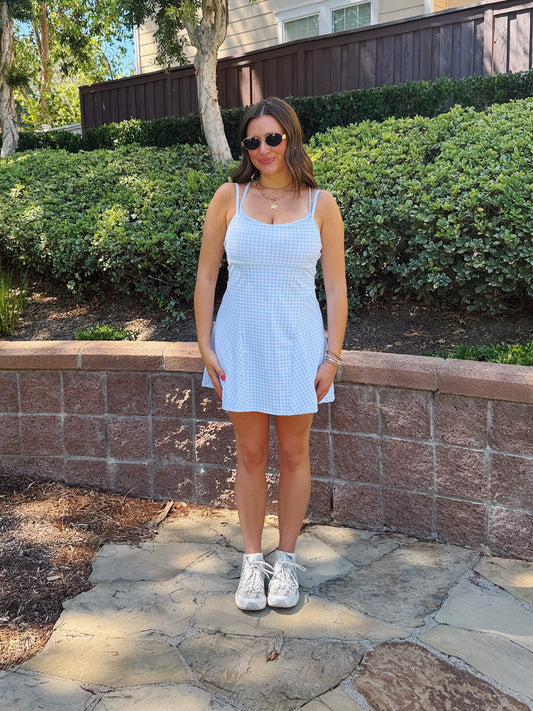 On The Move Gingham Layered Athletic Dress