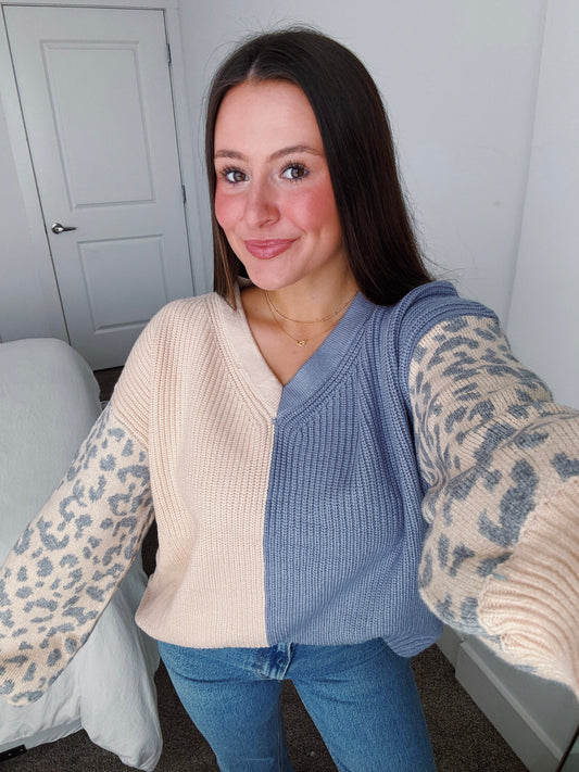 Wild Child Leopard Colorblock Sweater