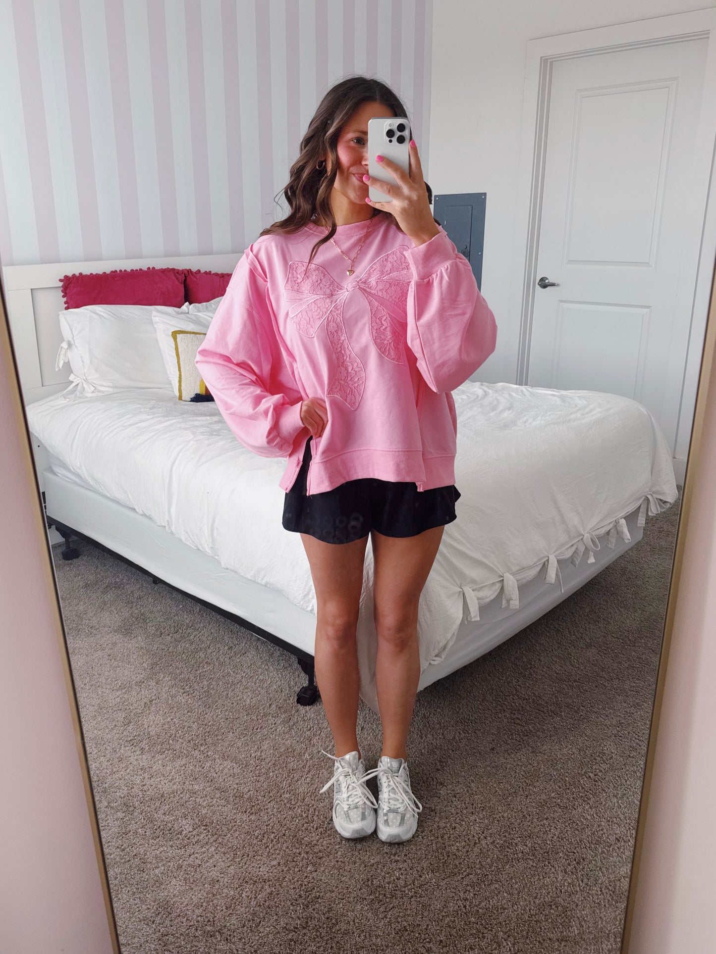 Dancing Through Life Lace Bow Sweatshirt