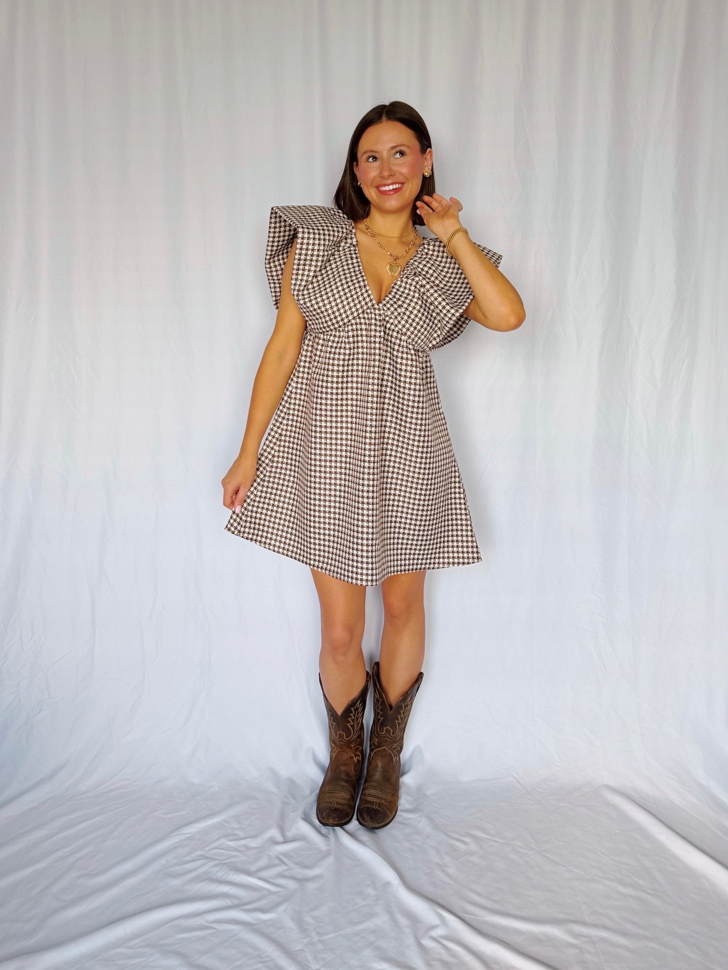 Love You a Latte Houndstooth Babydoll Dress