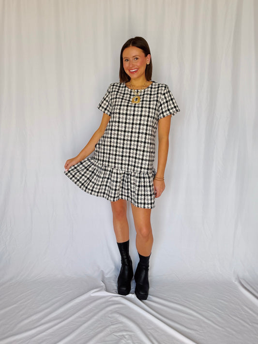 Across The Pond Plaid Tweed Dress