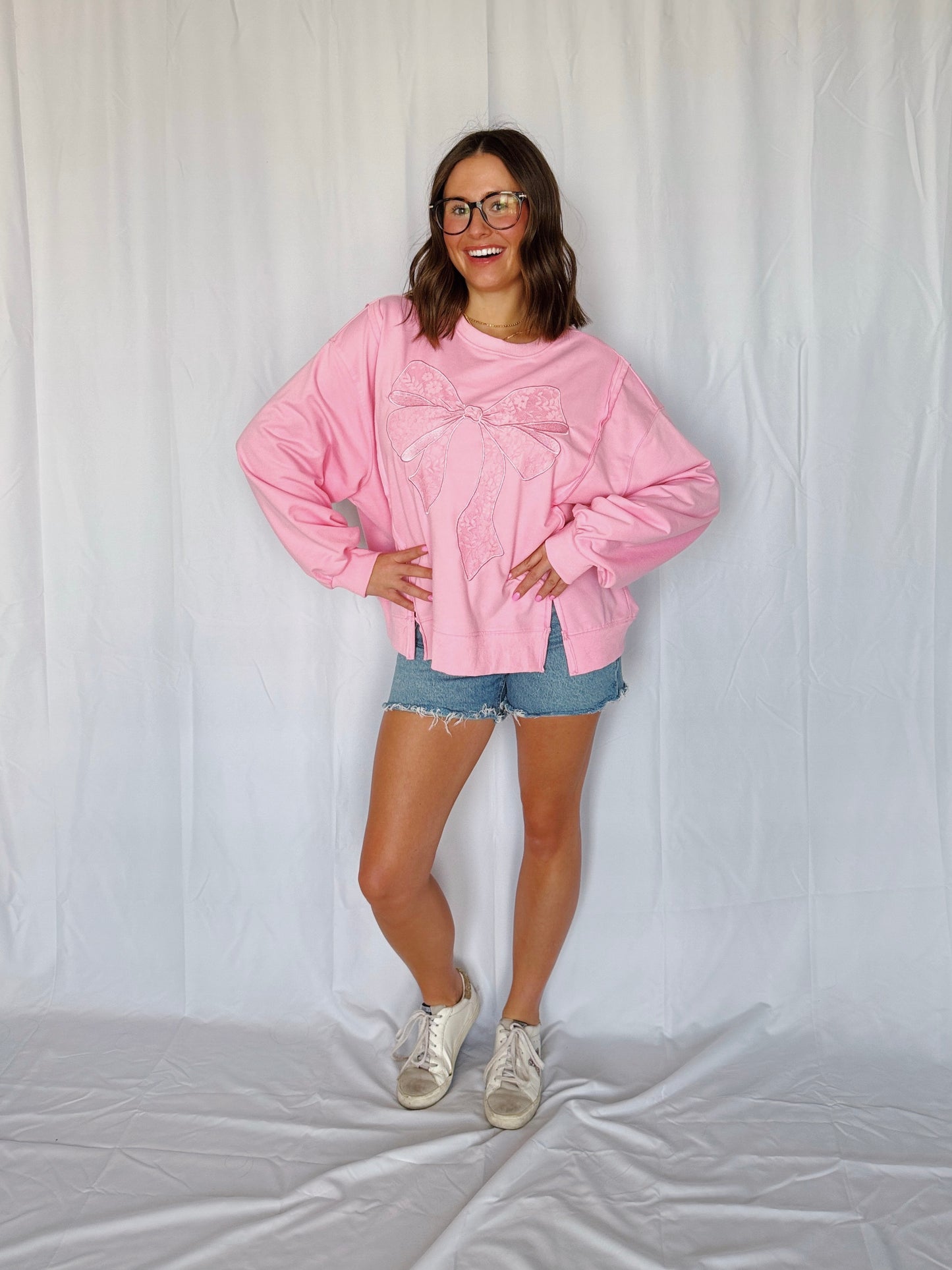 Dancing Through Life Lace Bow Sweatshirt
