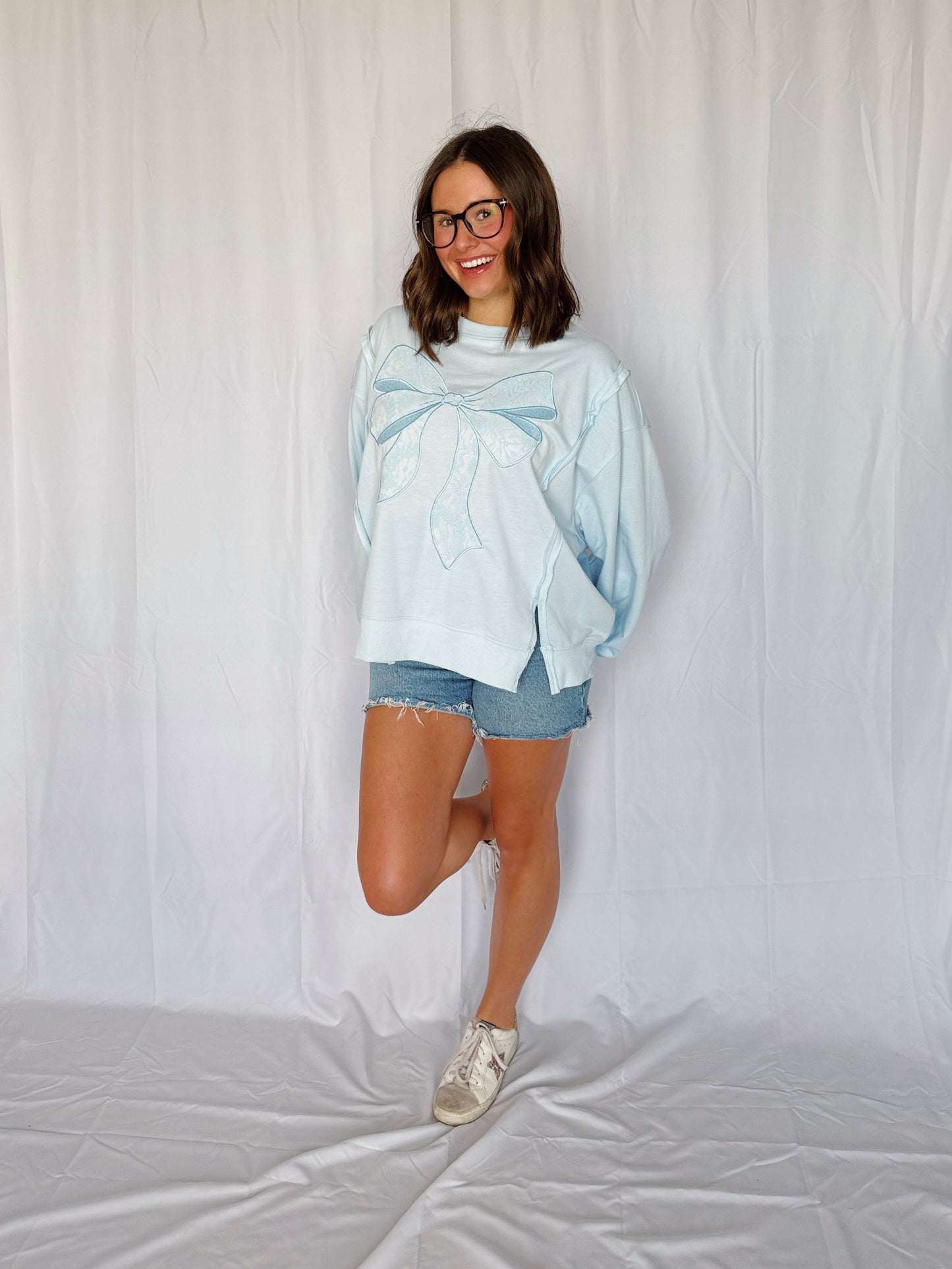 Dancing Through Life Lace Bow Sweatshirt