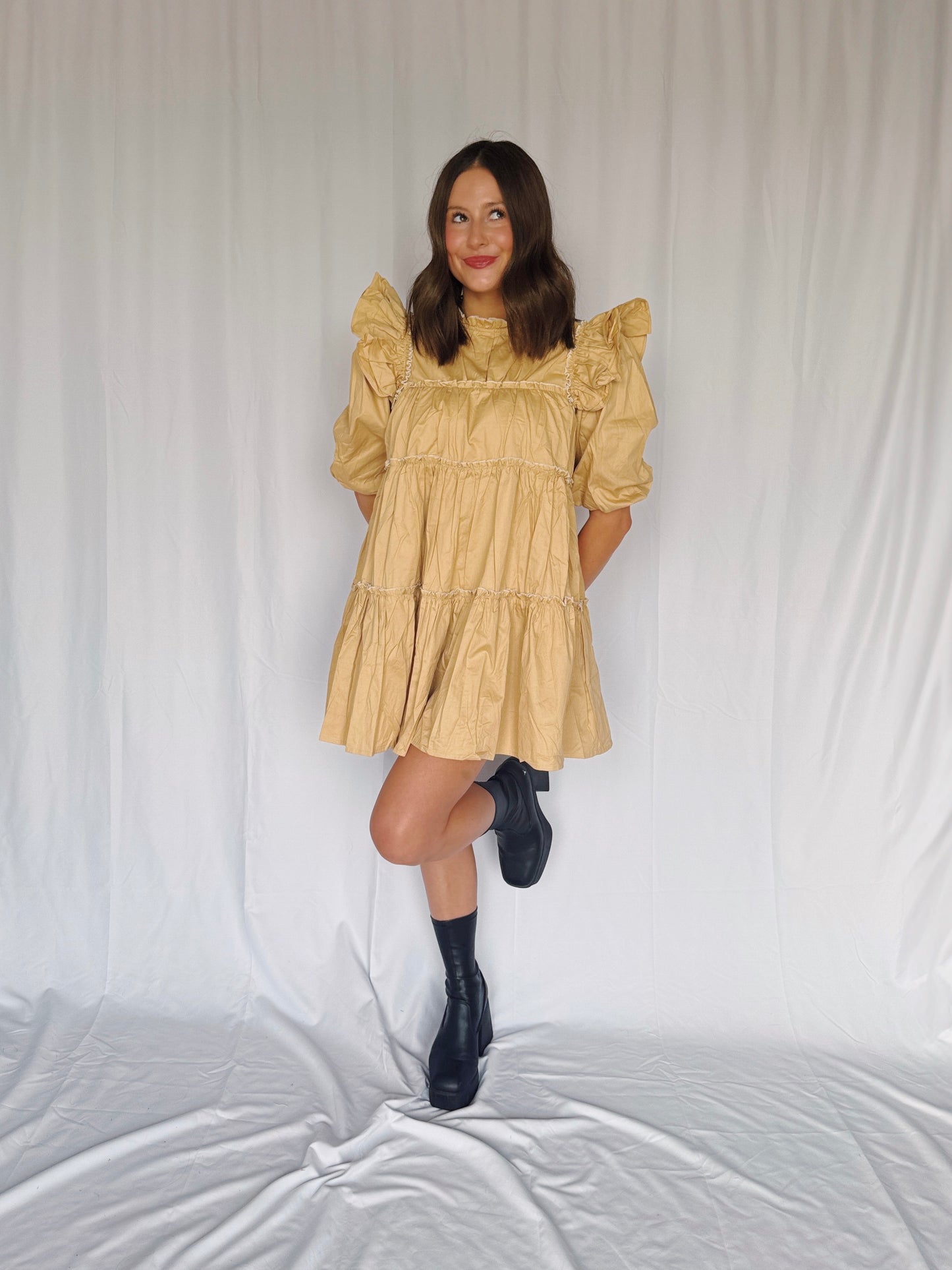 Giving Season Puff Sleeve Tiered Dress