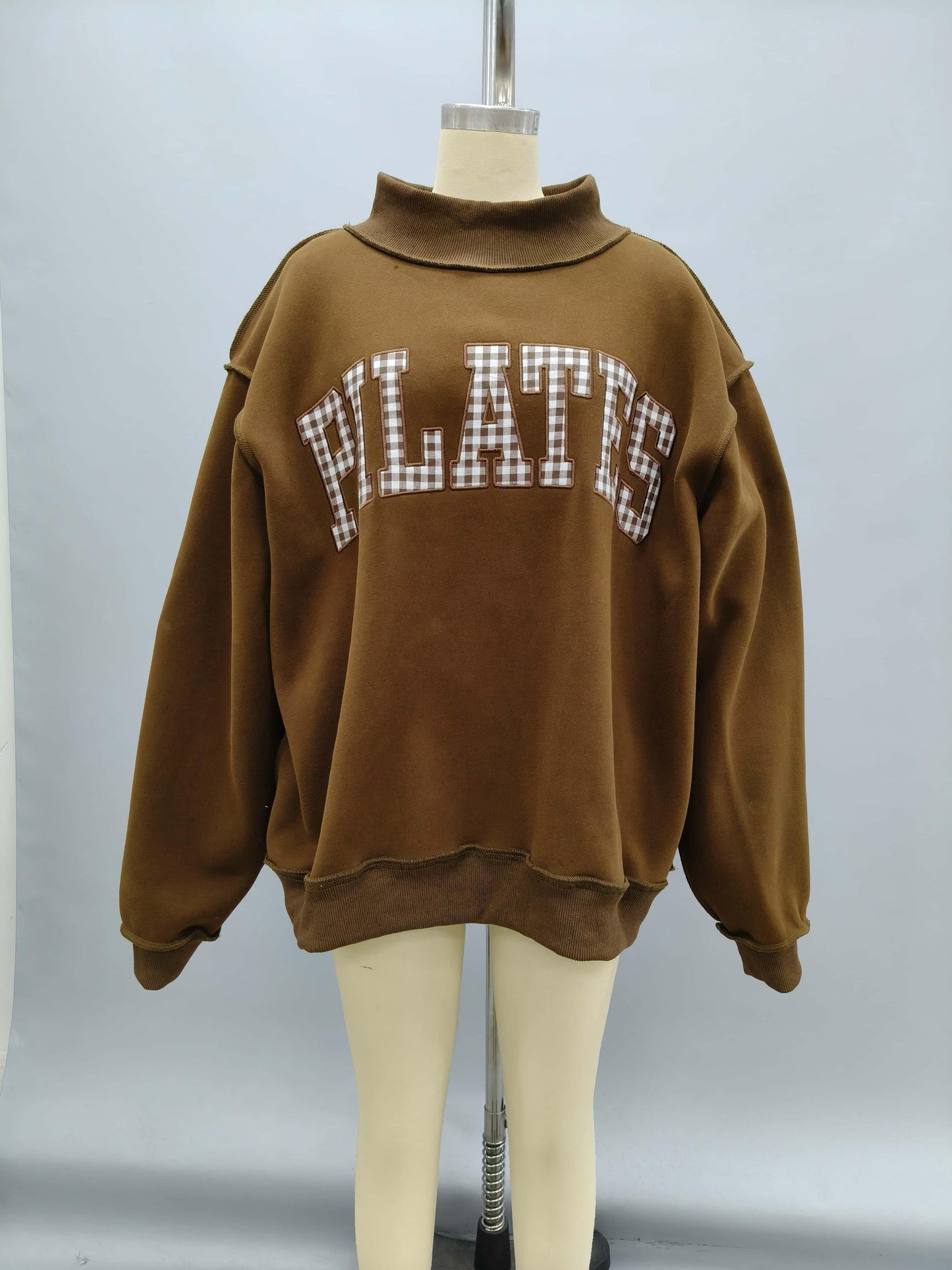 PREORDER: Gingham Embroidered Pilates Mock Neck Sweatshirt (LATE JUNE)