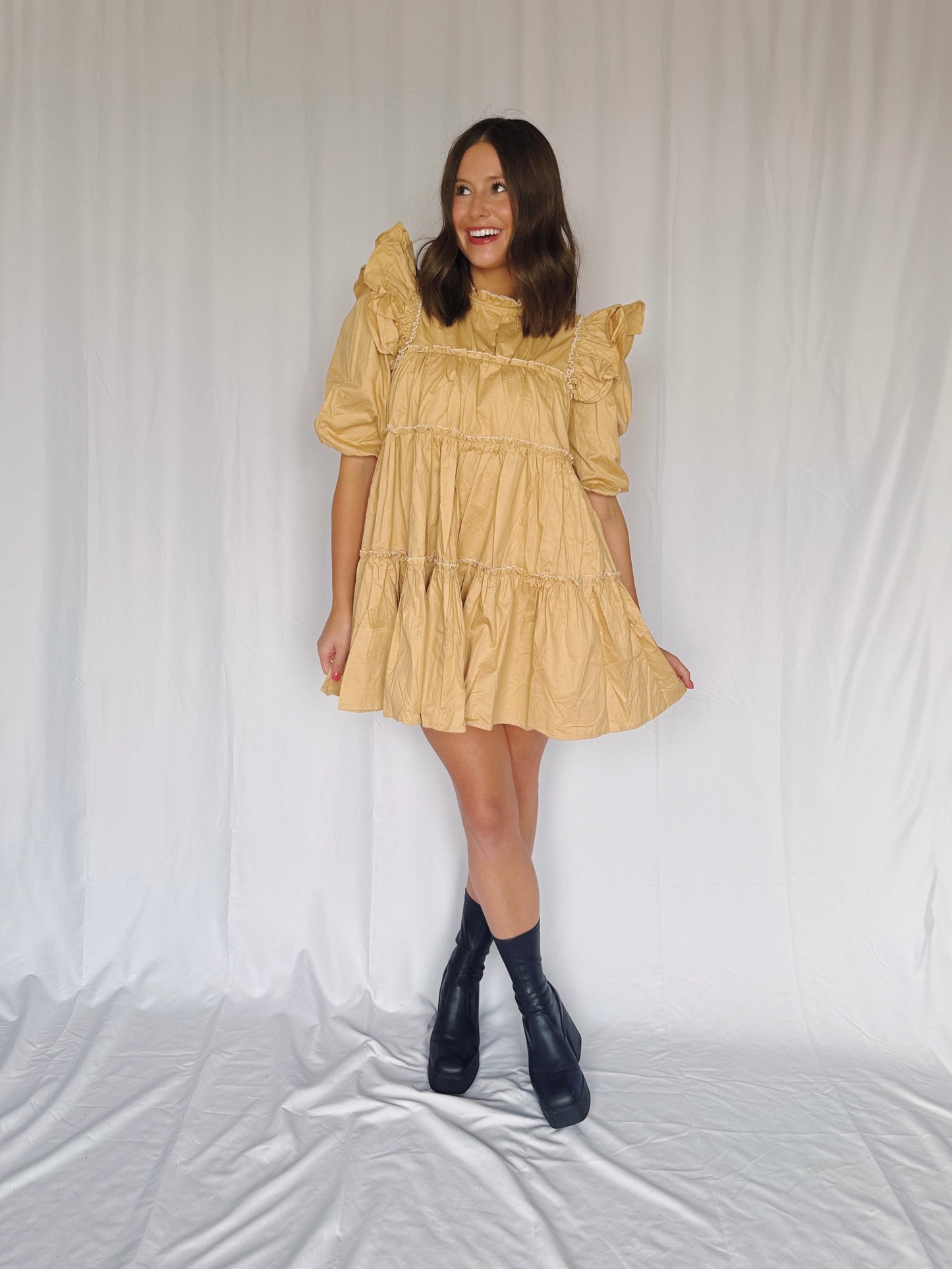 Giving Season Puff Sleeve Tiered Dress