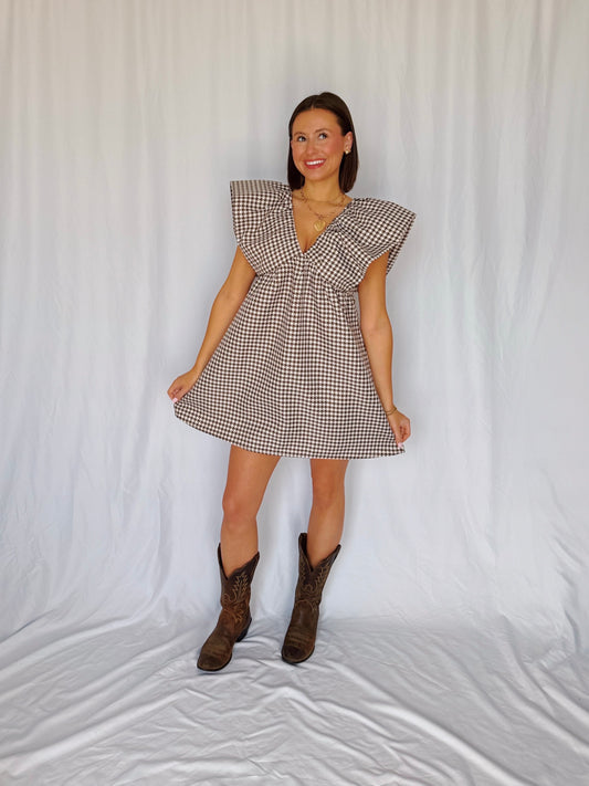 Love You a Latte Houndstooth Babydoll Dress