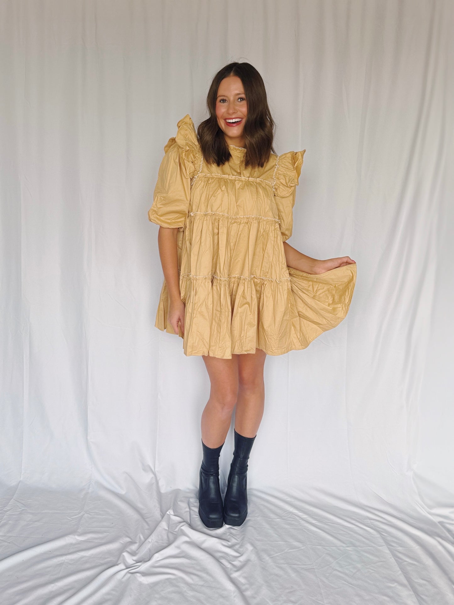 Giving Season Puff Sleeve Tiered Dress